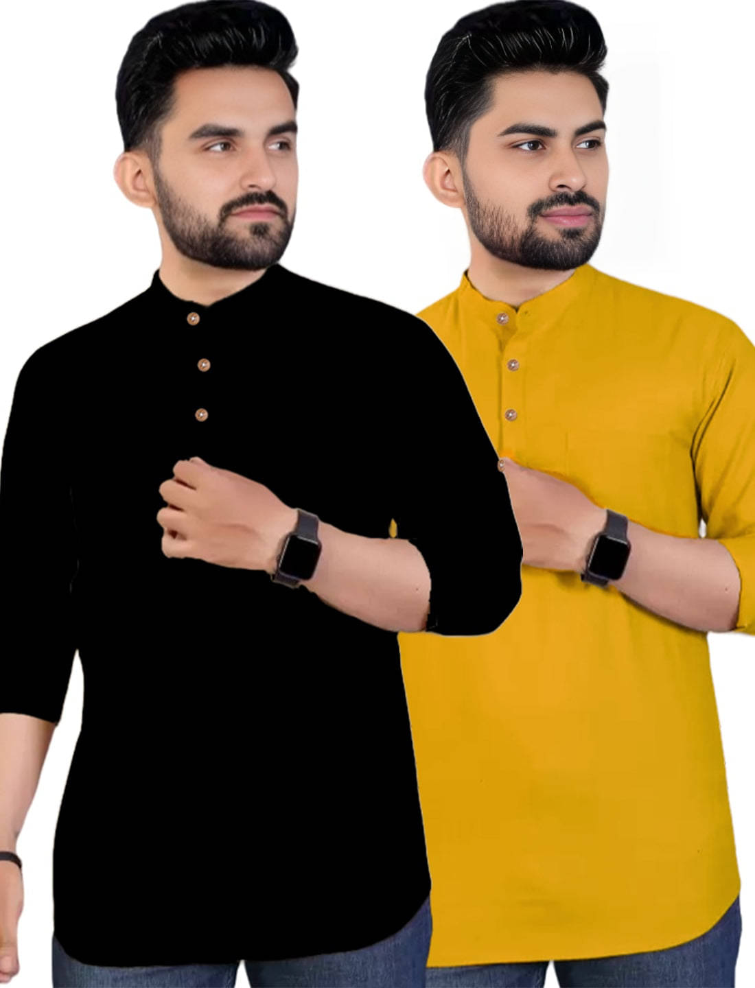Navkanj Yellow Cotton Blend Men's Shirt Style Kurta ( Pack of 2 )     			Navkanj Yellow Cotton Blend Men's Shirt Style Kurta ( Pack of 2 )