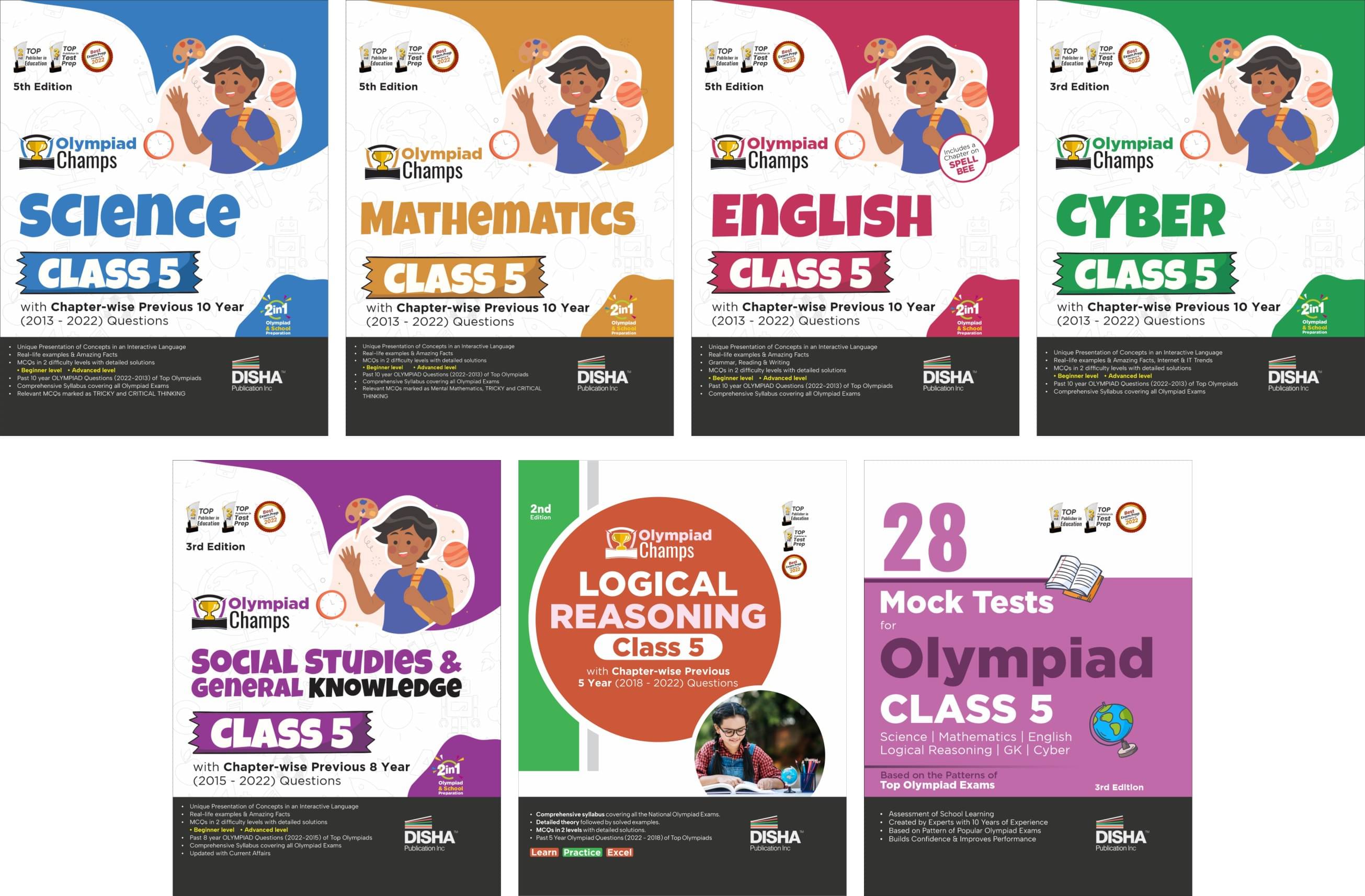 Olympiad Champs Science, Mathematics, English, Logical Reasoning, Cyber & GK Class 5 with 28 Mock Tests (set of 7 books) 3rd Edition Olympiad Champs Science, Mathematics, English, Logical Reasoning, Cyber & GK Class 5 with 28 Mock Tests (set of 7 books) 3rd Edition
