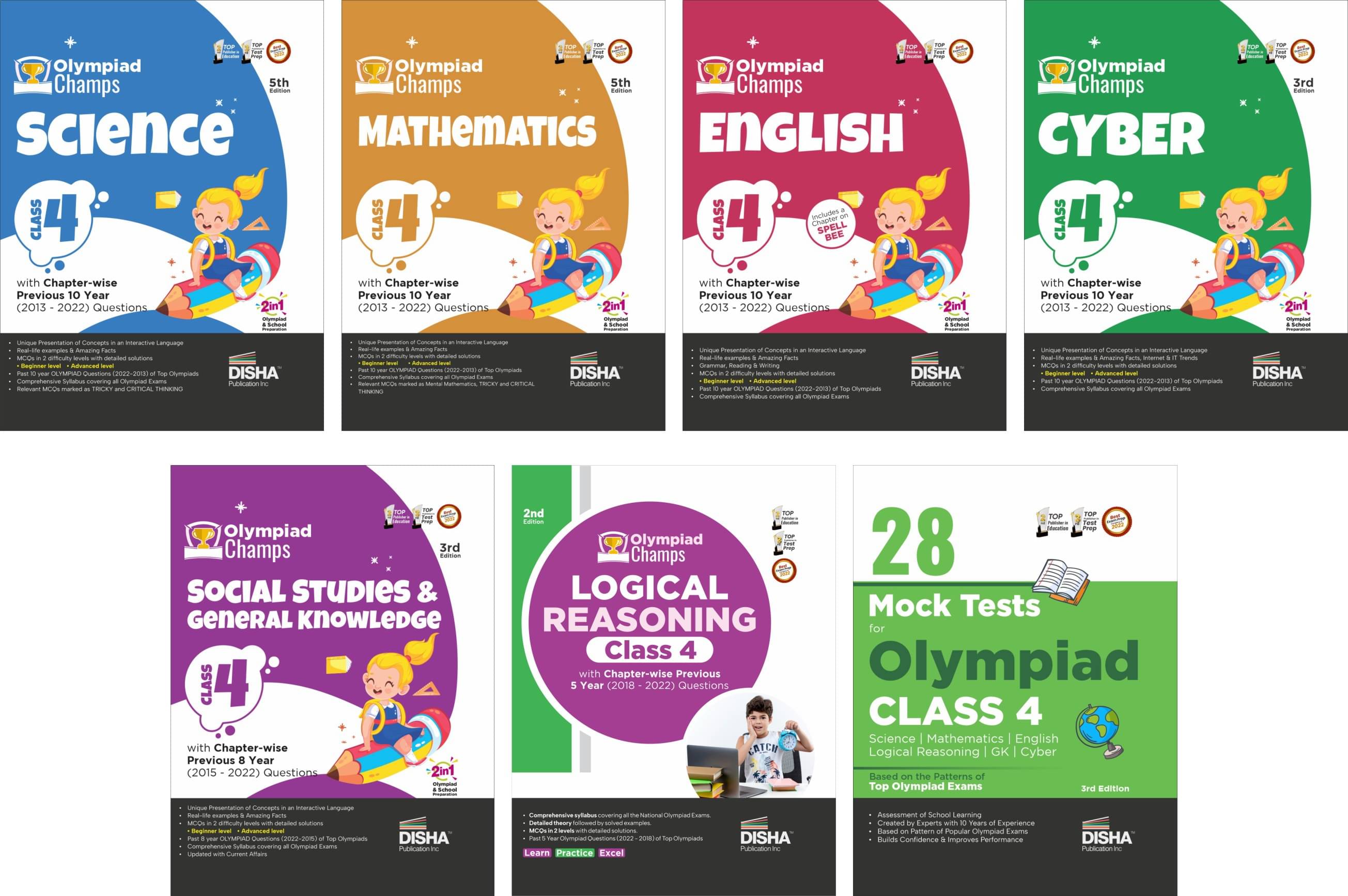 Olympiad Champs Science, Mathematics, English, Logical Reasoning, Cyber & GK Class 4 with 28 Mock Tests (set of 7 books) 3rd Edition Olympiad Champs Science, Mathematics, English, Logical Reasoning, Cyber & GK Class 4 with 28 Mock Tests (set of 7 books) 3rd Edition