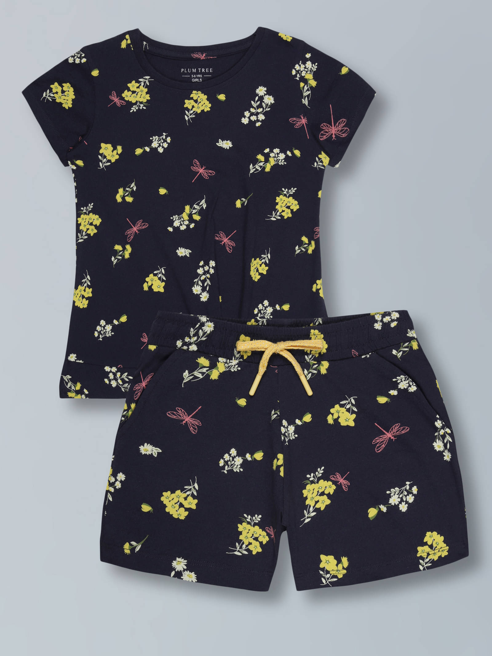     			PLUM TREE Pack of 1 Girls 100% Cotton T-shirt & Shorts ( Navy Blue )