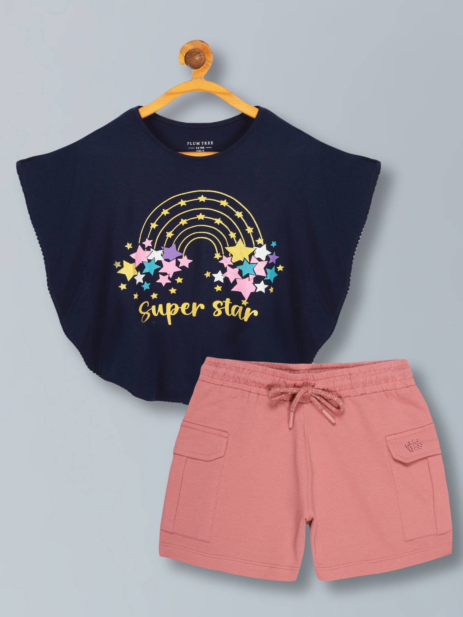 PLUM TREE Pack of 1 Girls 100% Cotton T-shirt & Shorts ( Navy Blue ) PLUM TREE Pack of 1 Girls 100% Cotton T-shirt & Shorts ( Navy Blue )