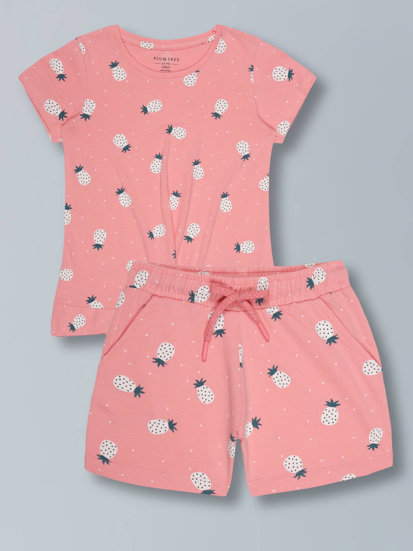     			PLUM TREE Pack of 1 Girls 100% Cotton T-shirt & Shorts ( Coral )
