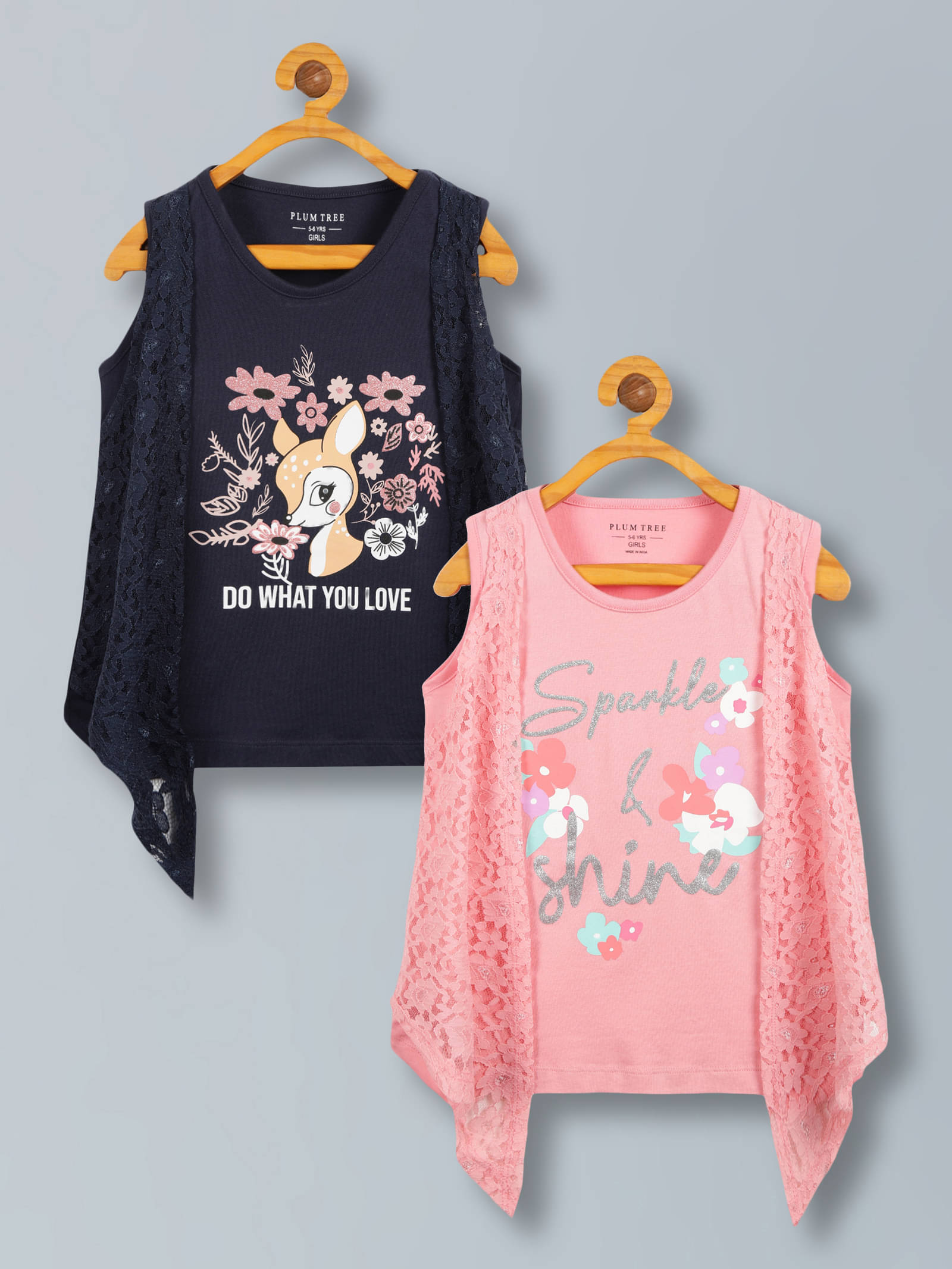     			PLUM TREE Pack of 2 Girls 100% Cotton Top ( Pink )