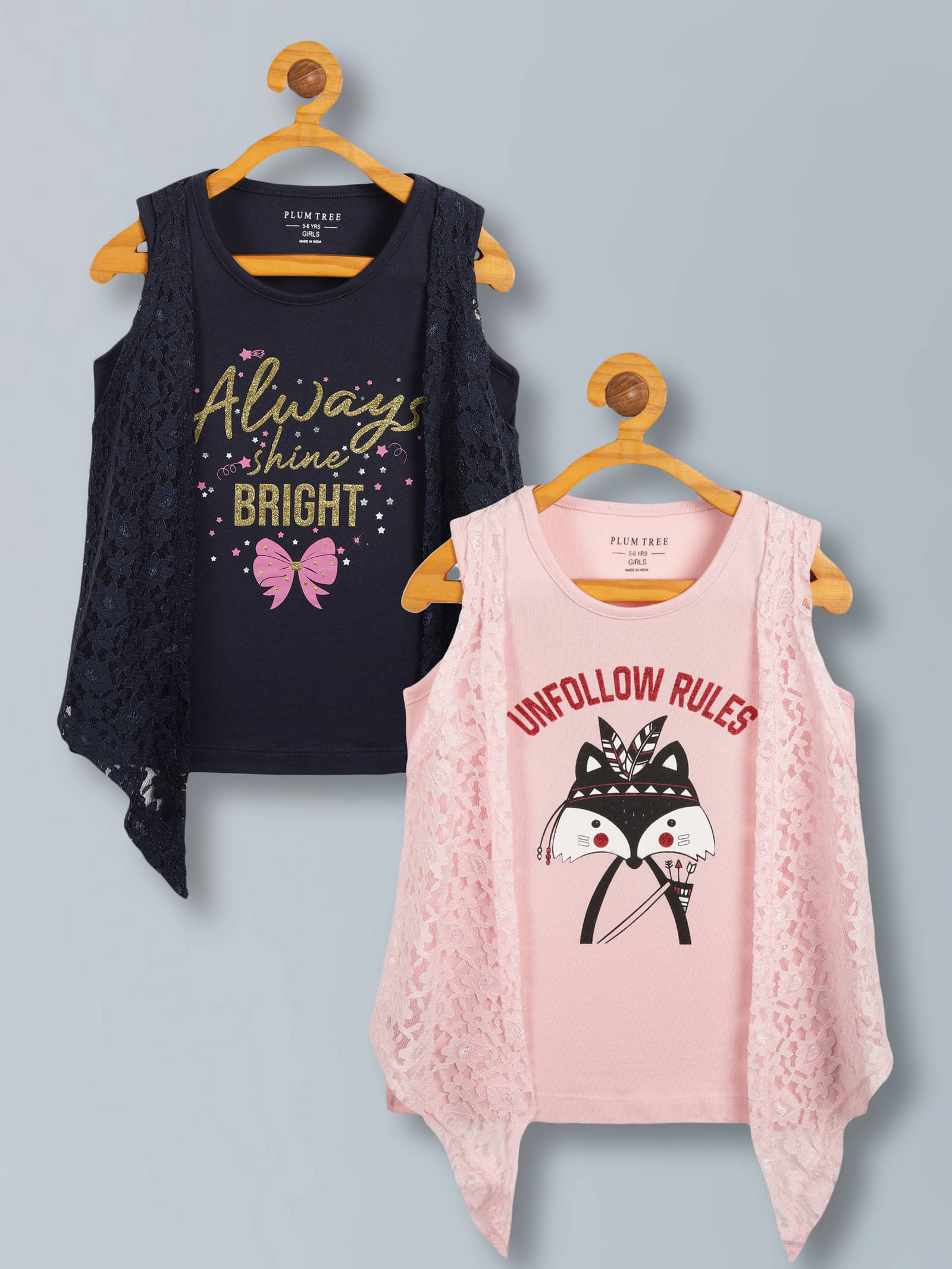     			PLUM TREE Pack of 2 Girls 100% Cotton Top ( Pink )