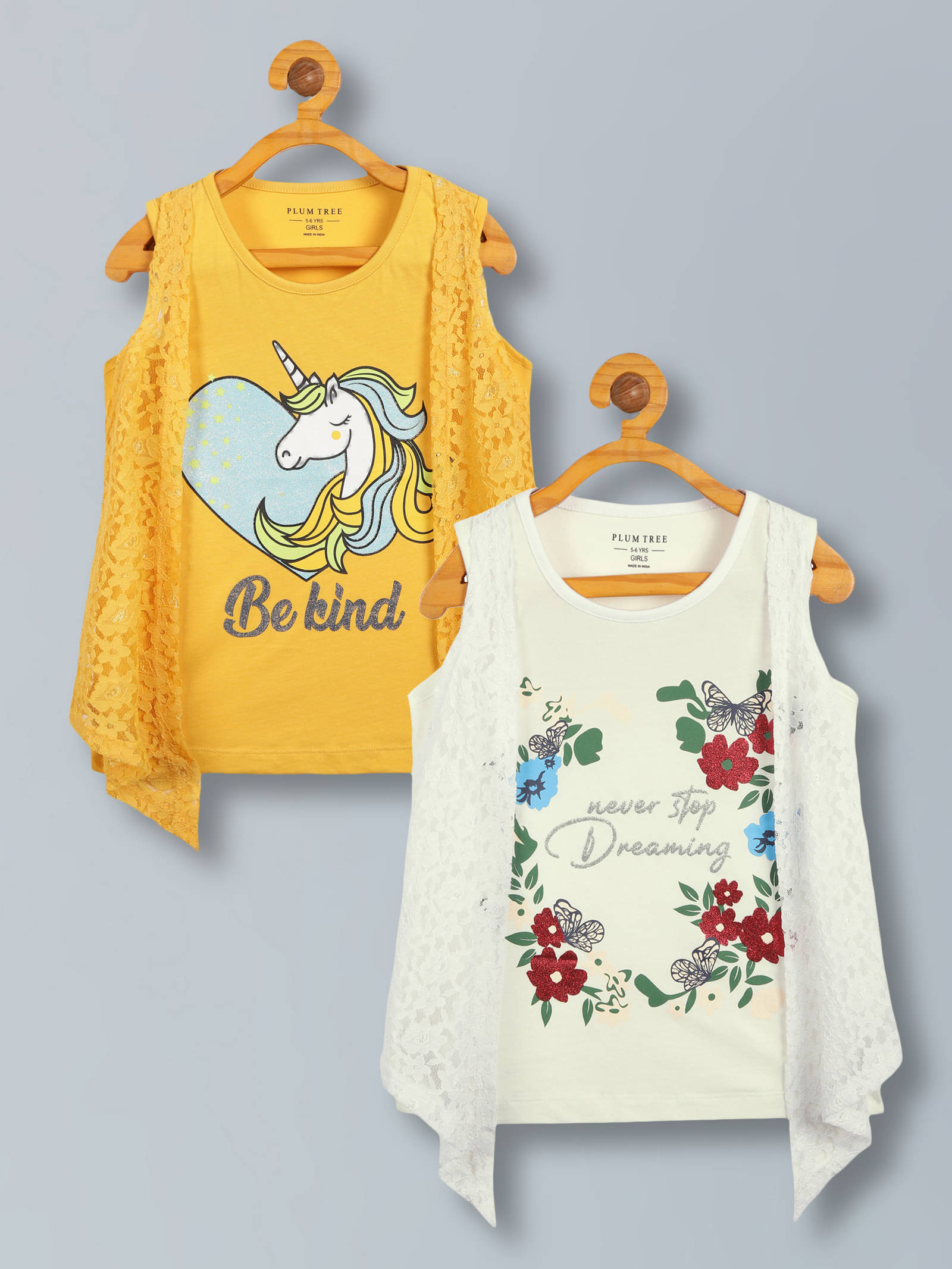     			PLUM TREE Pack of 2 Girls 100% Cotton T-Shirt ( White )