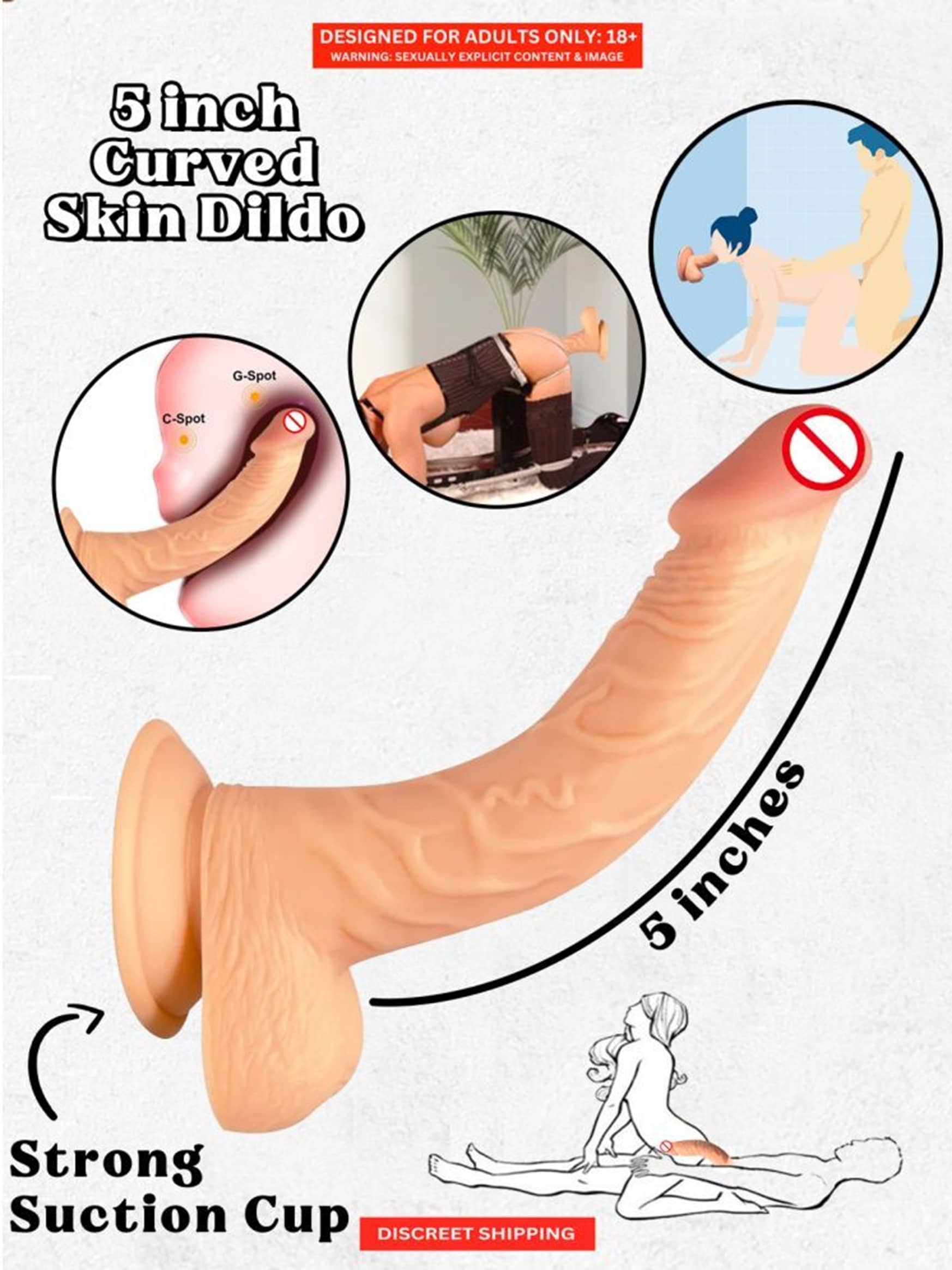 Premium Realistic 5 Inch Curved Dildo with Strong Suction for Women Vagina Anal Sex Toys for Girls With Free Lube