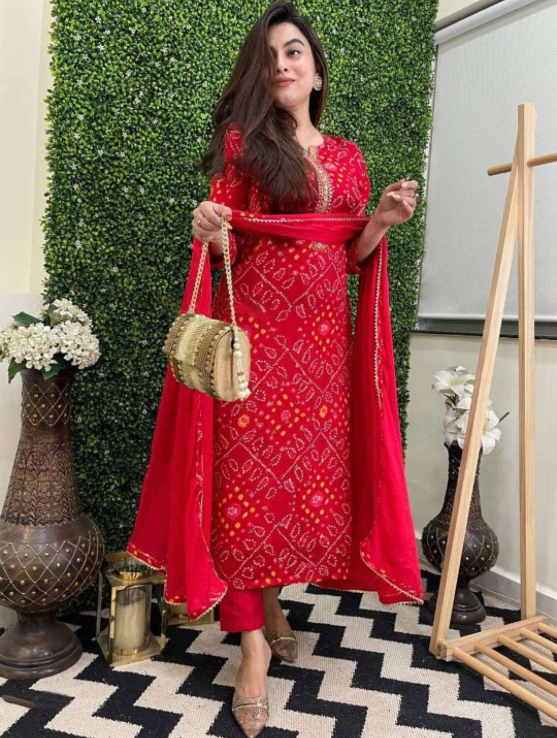 RAS RANI Cotton Blend Printed Kurti With Pants Women's Stitched Salwar Suit - Red ( Pack of 1 )