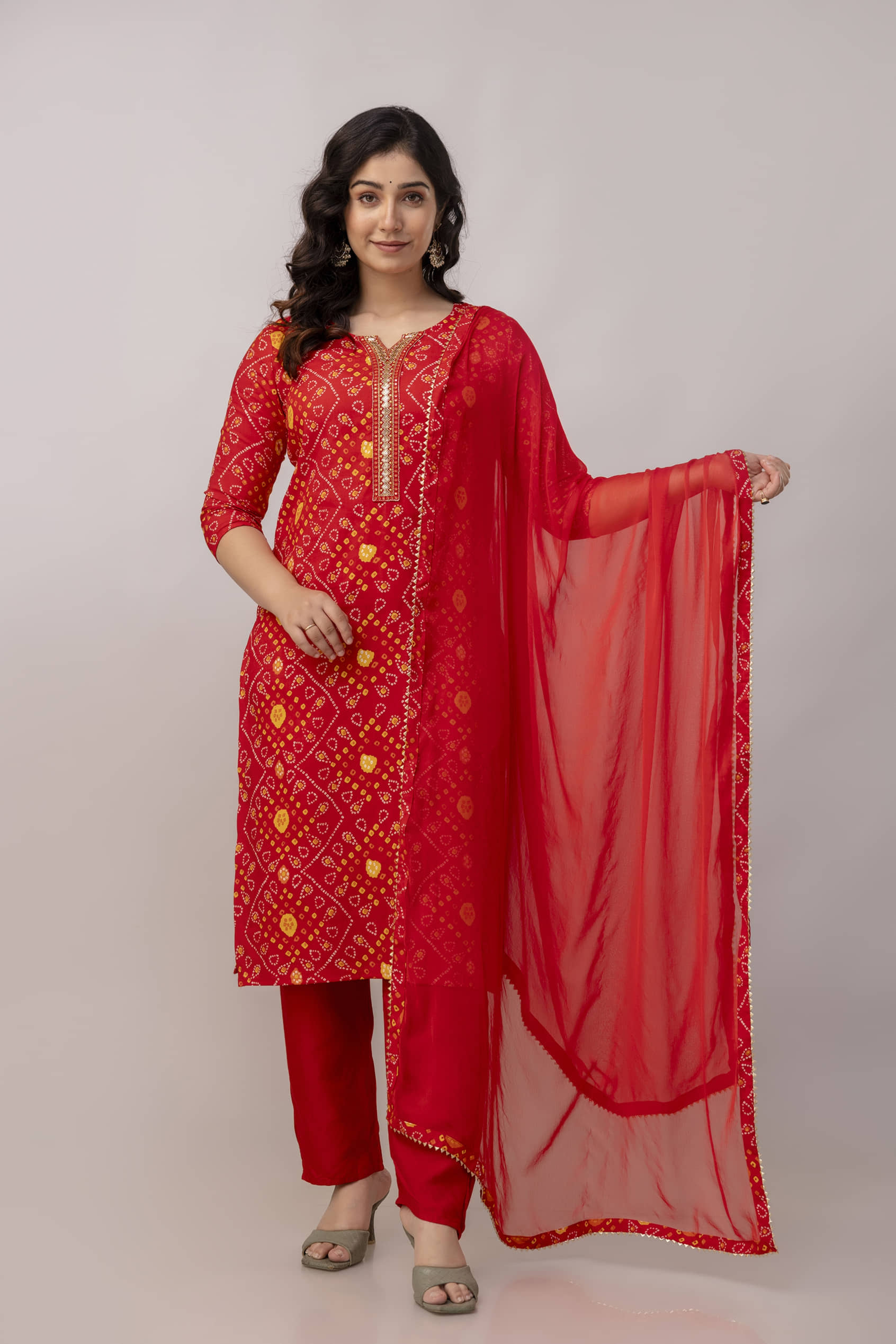 RAS RANI Cotton Blend Printed Kurti With Pants Women's Stitched Salwar Suit - Red ( Pack of 1 )