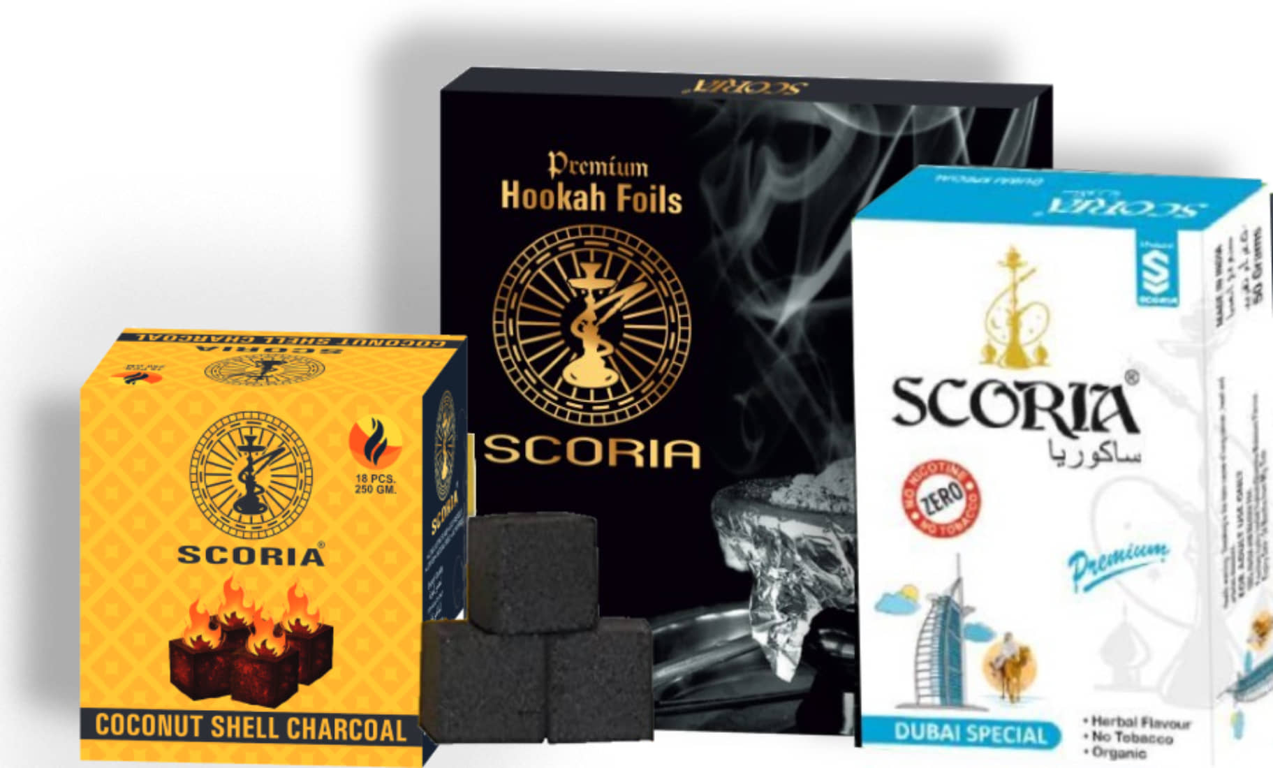 SCORIA Premium Quality Herbal Hookah (DUBAI , HOOKAH FOIL) & 6PC Cube Quick Hookah Coal(Pack of 3)