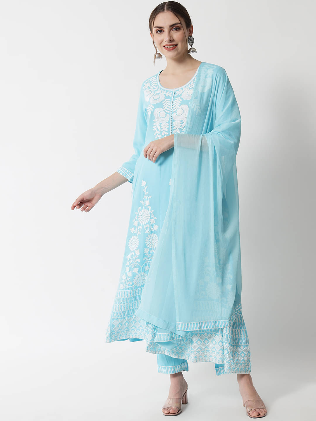     			STYLLOW Rayon Embroidered Kurti With Pants Women's Stitched Salwar Suit - Blue ( Pack of 1 )