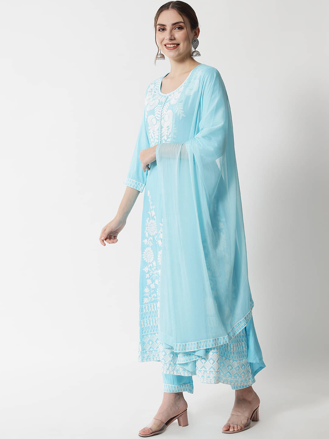     			STYLLOW Rayon Embroidered Kurti With Pants Women's Stitched Salwar Suit - Blue ( Pack of 1 )
