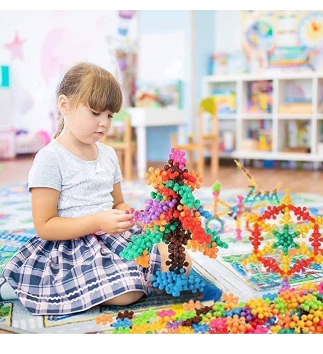     			Stysol 100 Pcs Building Blocks Stem Toys Educational Building Toys Discs Sets Snowflake Interlocking Solid Plastic Connecting Block Teaching Supplies for Preschool Boy and Girl Aged 3+ Learning Game
