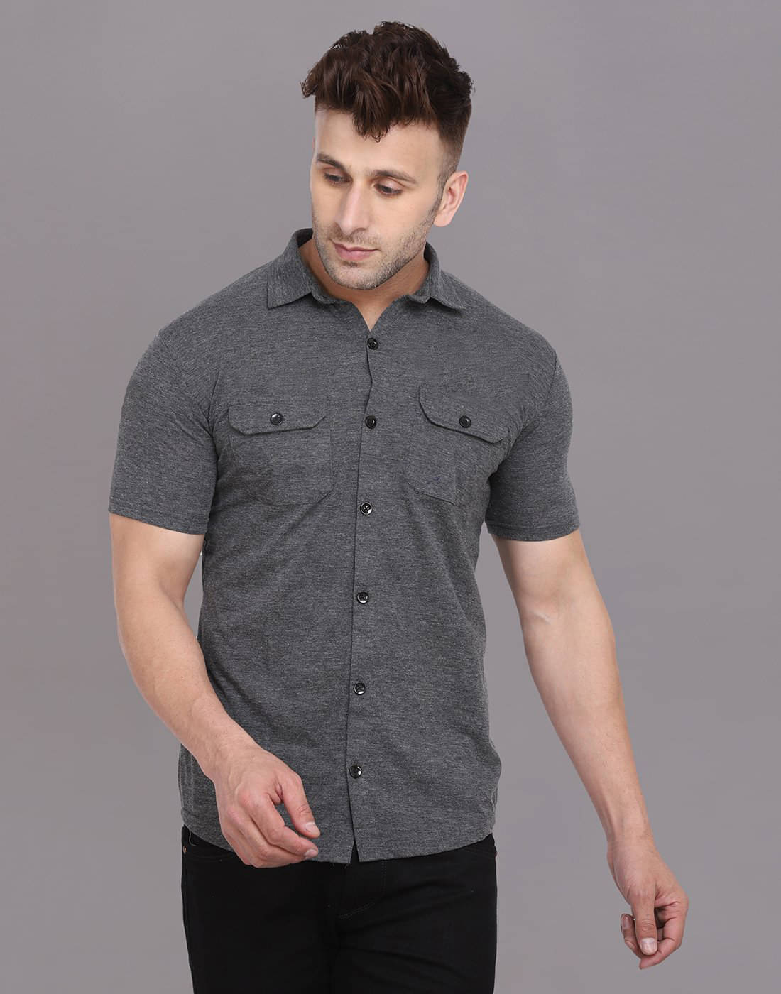     			Tfurnish Cotton Blend Regular Fit Solids Half Sleeves Men's Casual Shirt - Grey ( Pack of 1 )