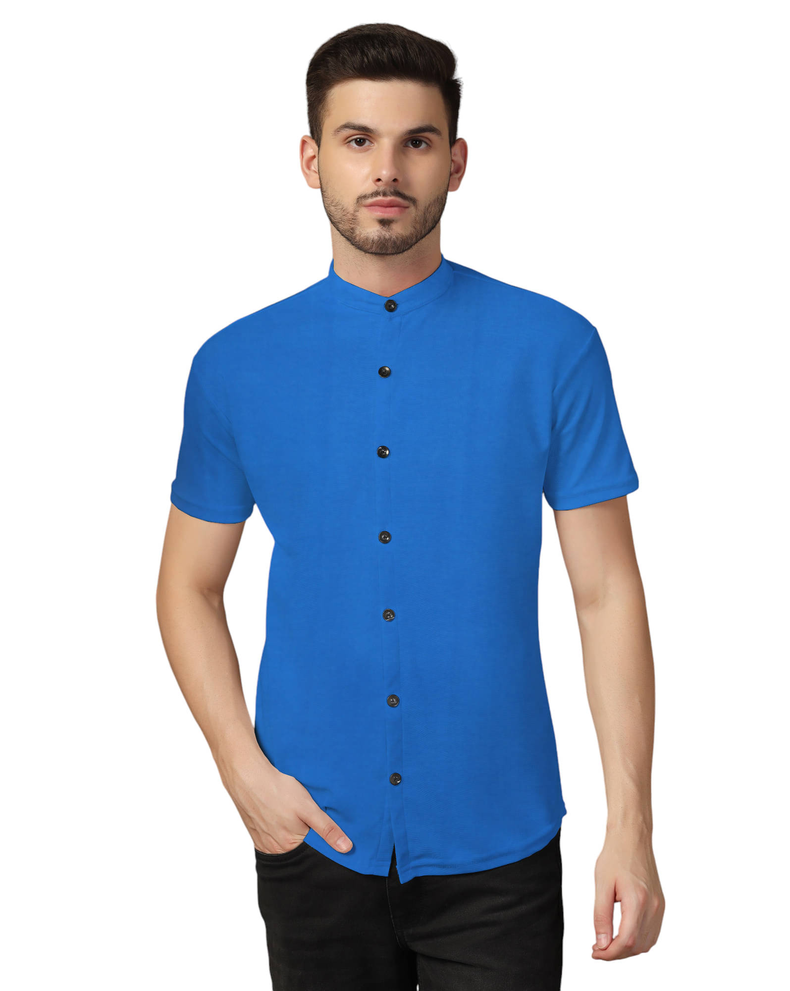     			Tfurnish Cotton Blend Regular Fit Solids Half Sleeves Men's Casual Shirt - Blue ( Pack of 1 )
