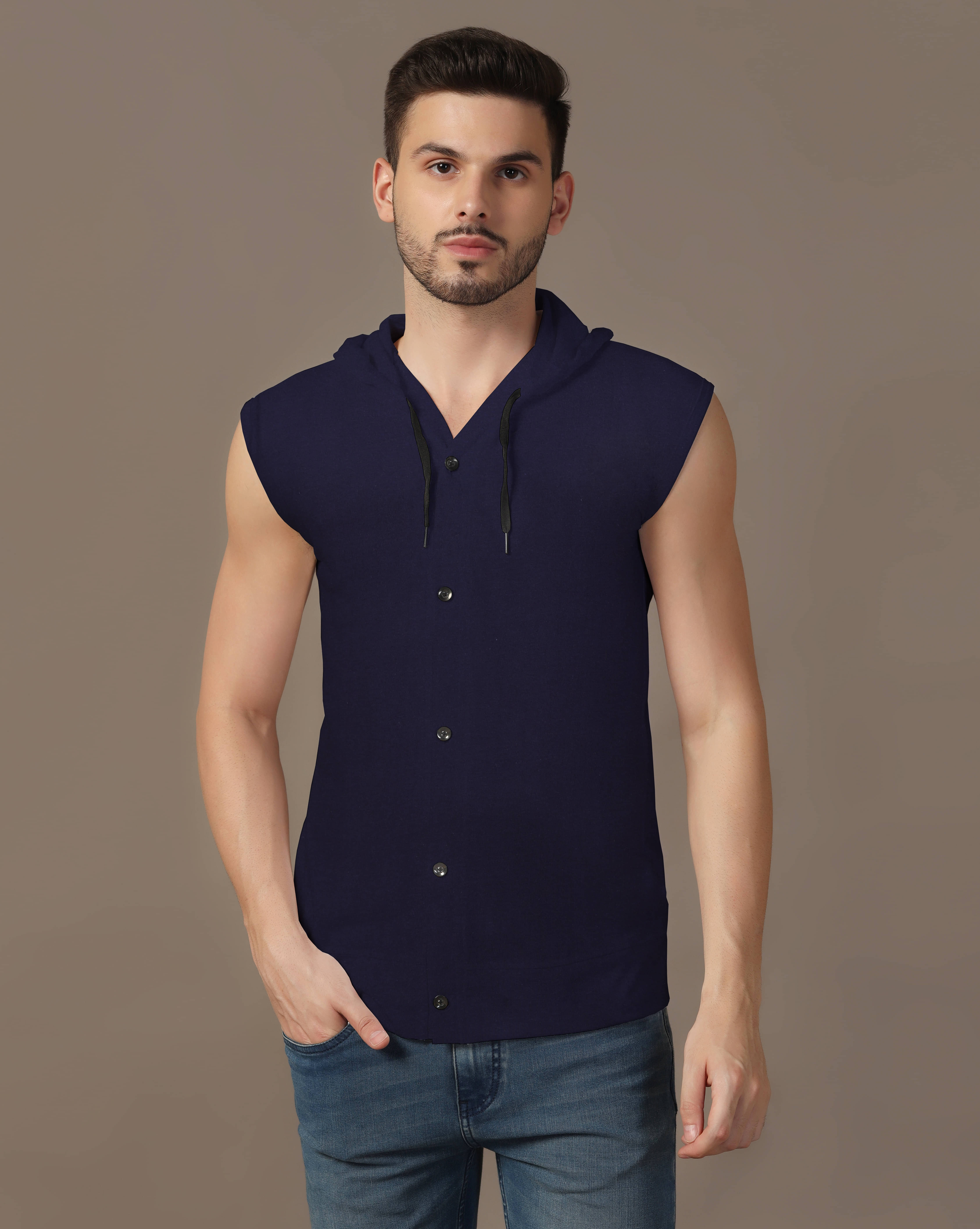 Tfurnish Cotton Blend Regular Fit Solids Sleeveless Men's Casual Shirt - Navy ( Pack of 1 )     			Tfurnish Cotton Blend Regular Fit Solids Sleeveless Men's Casual Shirt - Navy ( Pack of 1 )