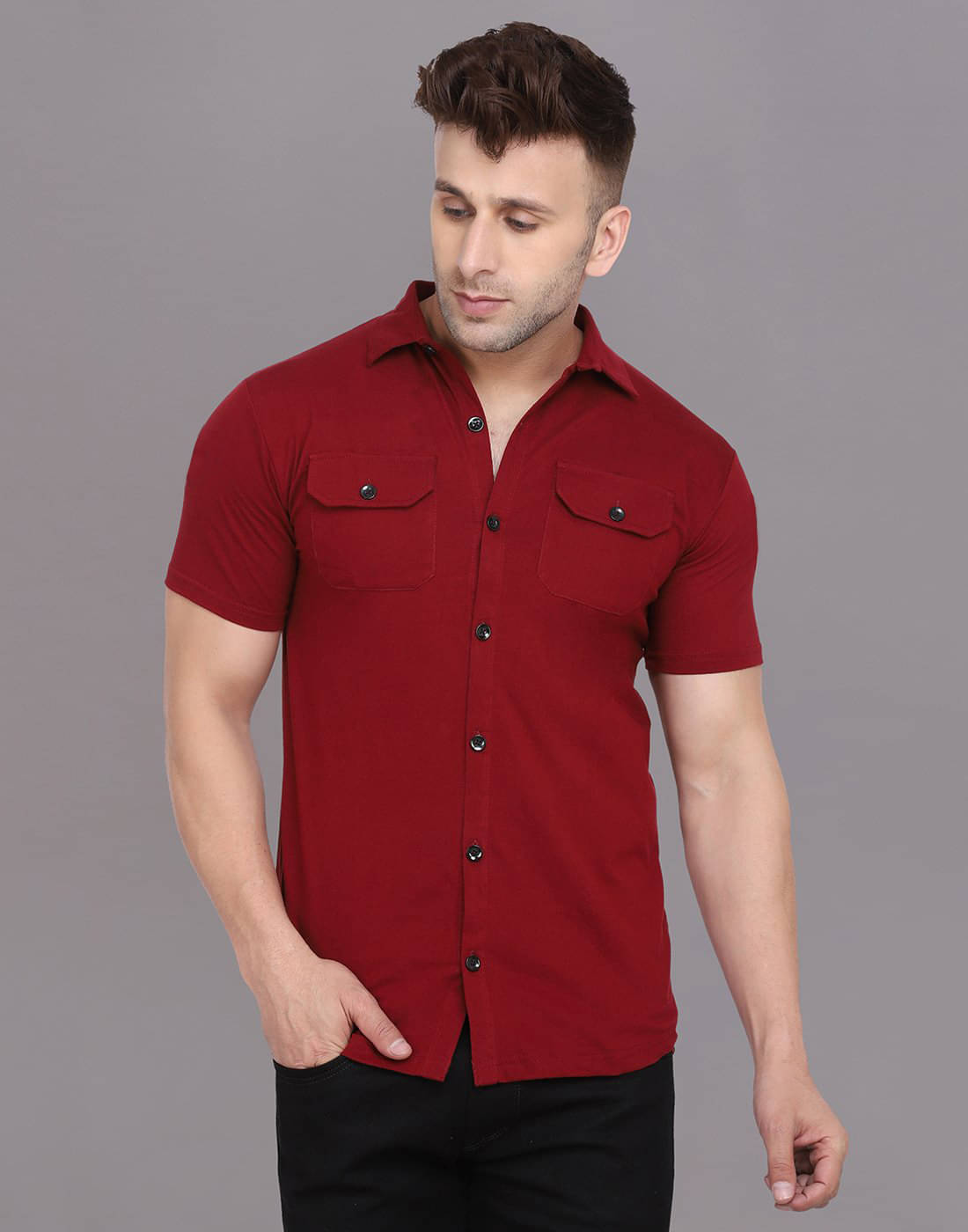     			Tfurnish Cotton Blend Regular Fit Solids Half Sleeves Men's Casual Shirt - Maroon ( Pack of 1 )