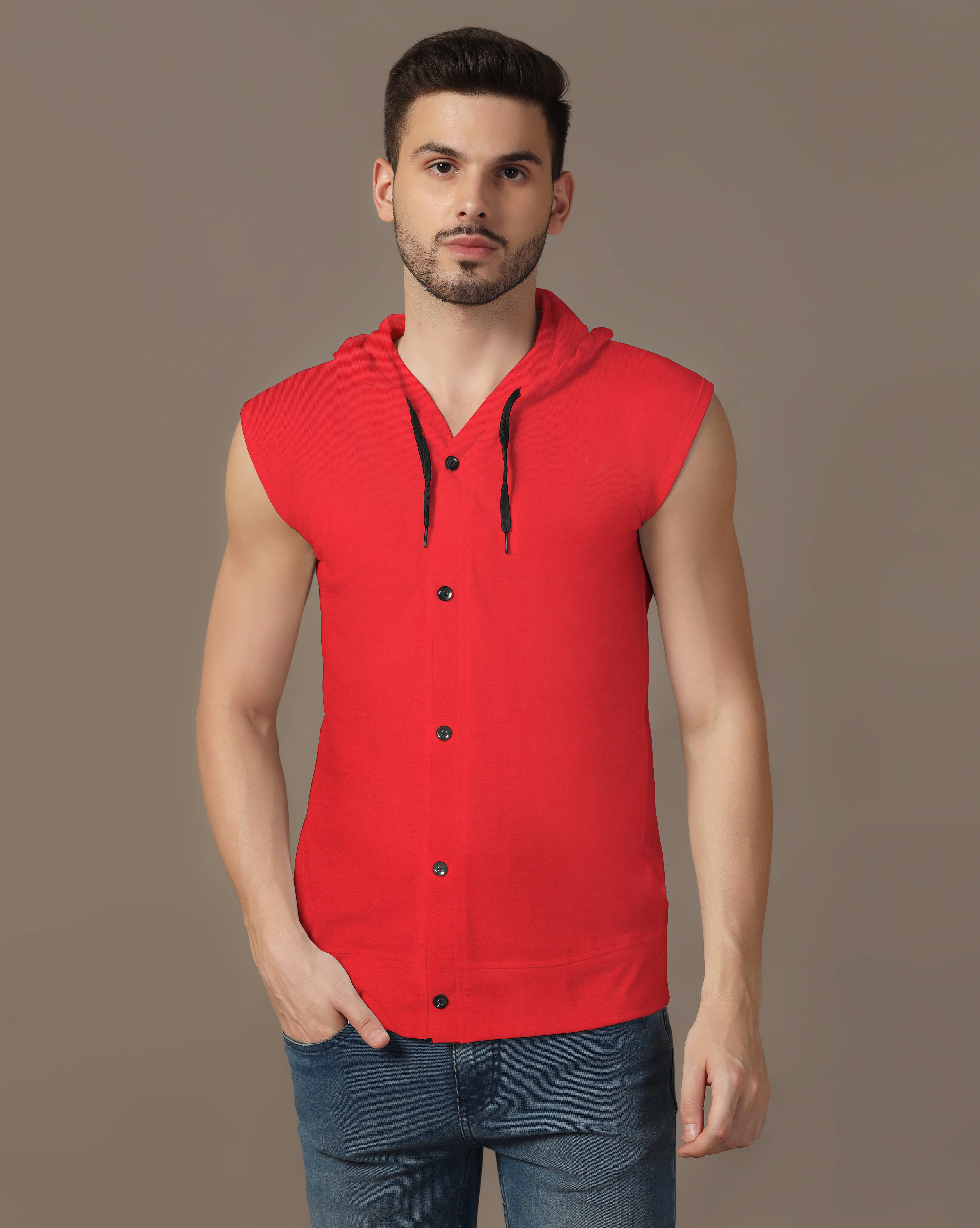 Tfurnish Cotton Blend Regular Fit Solids Sleeveless Men's Casual Shirt - Red ( Pack of 1 ) Tfurnish Cotton Blend Regular Fit Solids Sleeveless Men's Casual Shirt - Red ( Pack of 1 )