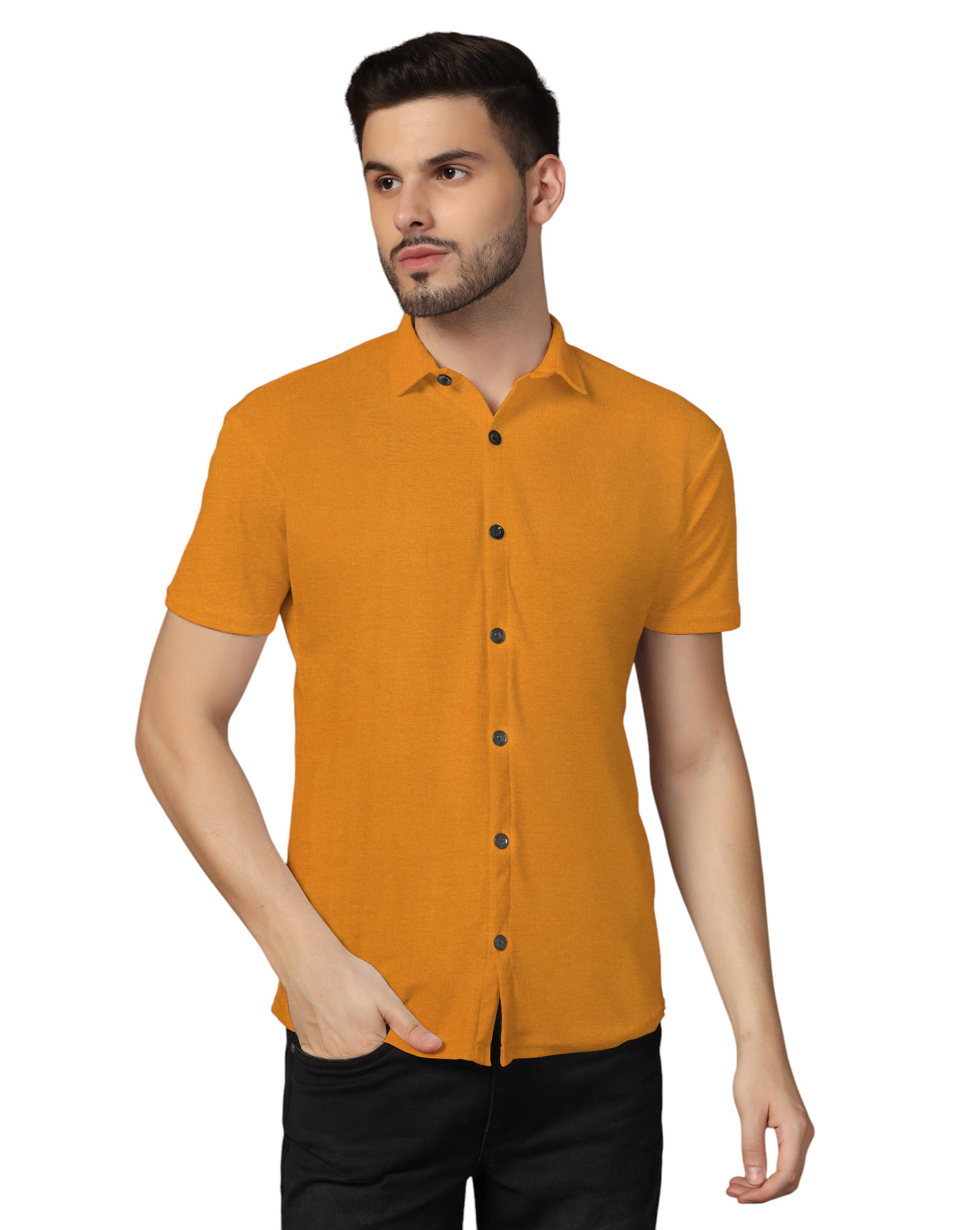 Tfurnish Cotton Blend Regular Fit Solids Half Sleeves Men's Casual Shirt - Gold ( Pack of 1 ) Tfurnish Cotton Blend Regular Fit Solids Half Sleeves Men's Casual Shirt - Gold ( Pack of 1 )