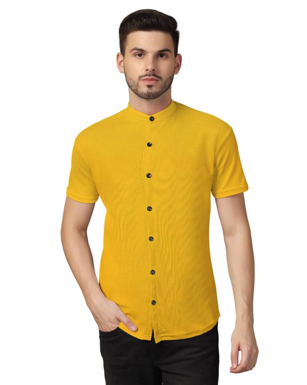     			Tfurnish Cotton Blend Regular Fit Solids Half Sleeves Men's Casual Shirt - Yellow ( Pack of 1 )