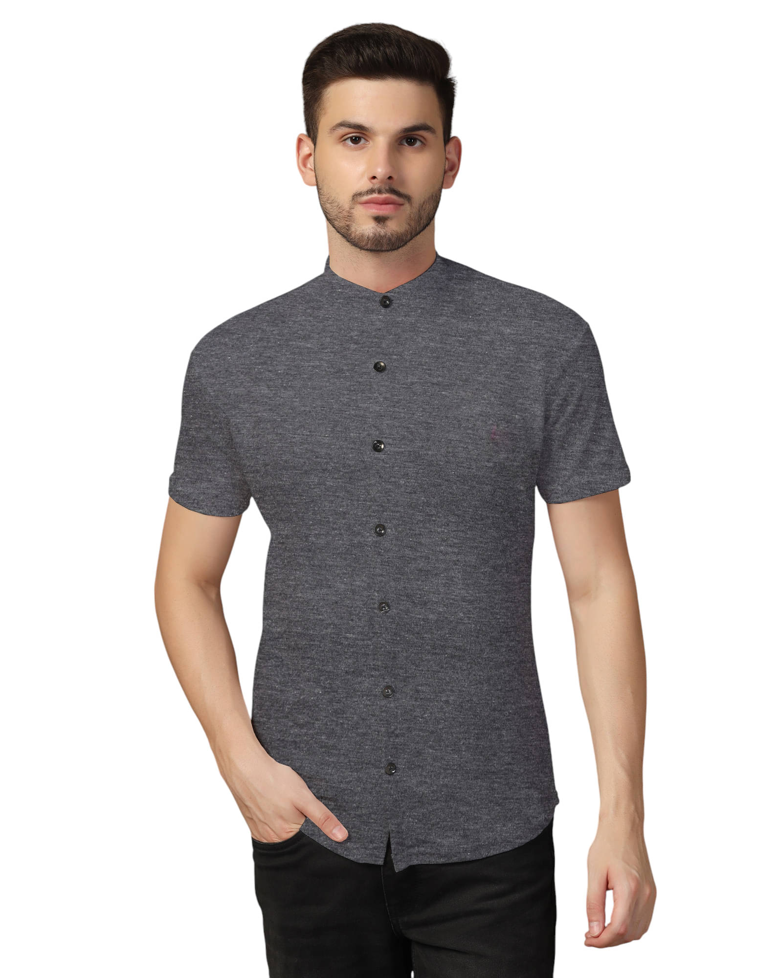     			Tfurnish Cotton Blend Regular Fit Solids Half Sleeves Men's Casual Shirt - Grey ( Pack of 1 )