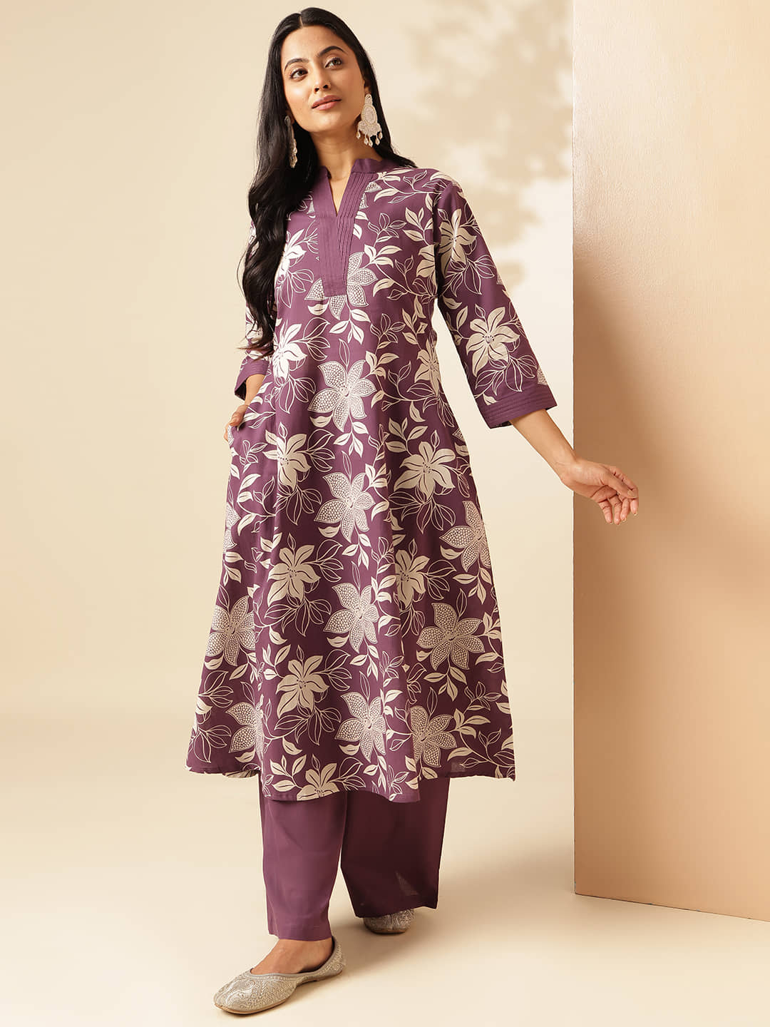 Vbuyz Cotton Printed Kurti With Palazzo Women's Stitched Salwar Suit - Purple ( Pack of 1 )