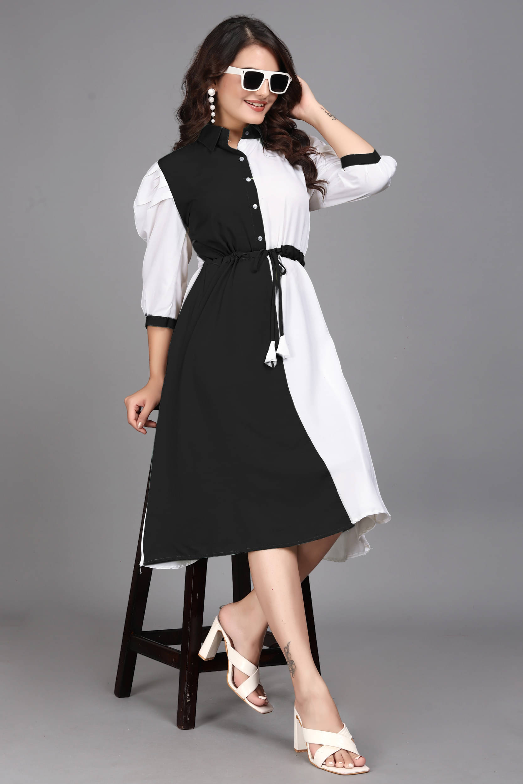 ZELZIS Women Cotton Colorblock Fit & Flare Dress ( Black ) ZELZIS Women Cotton Colorblock Fit & Flare Dress ( Black )