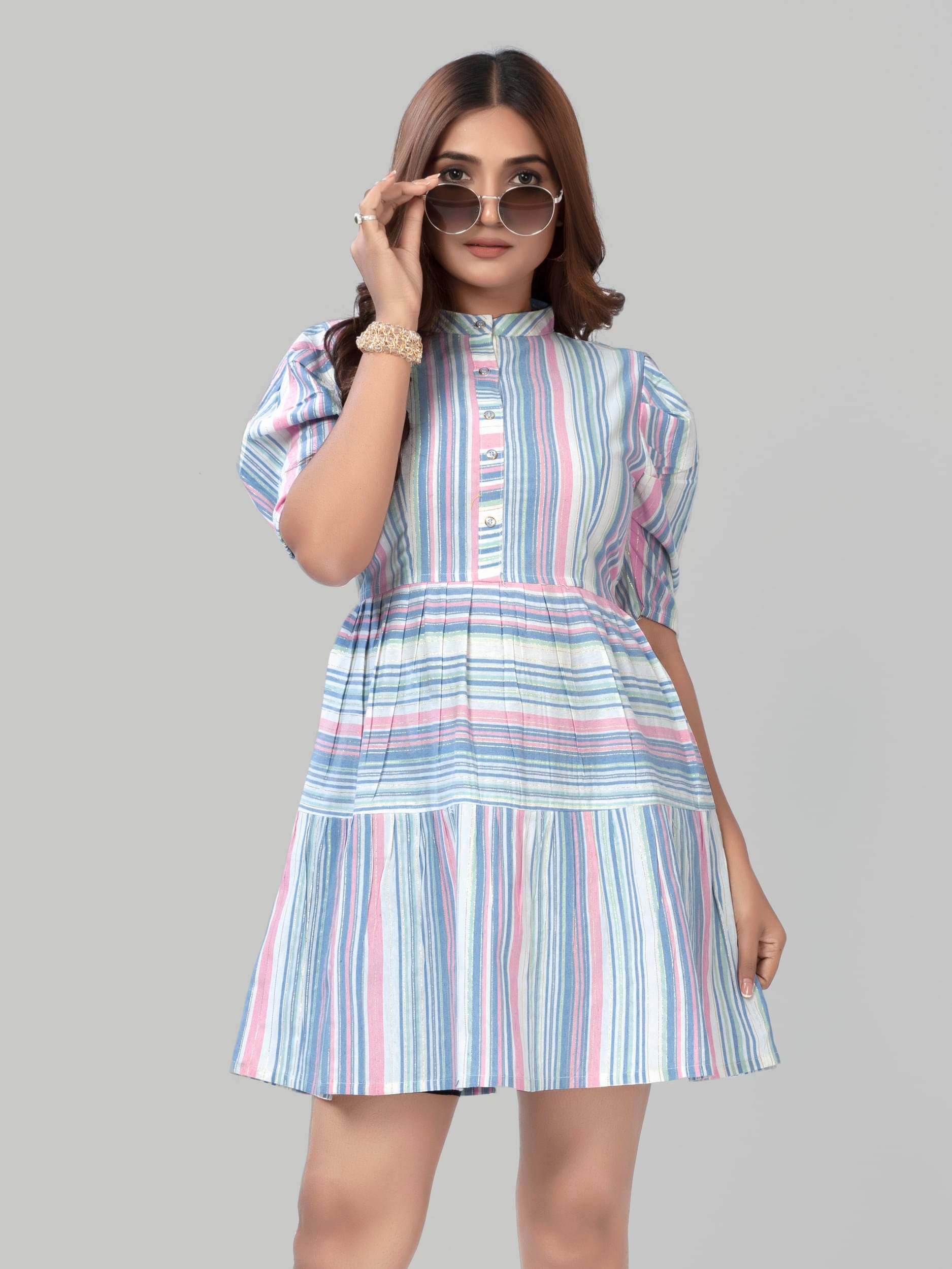     			ZELZIS Cotton Striped Above Knee Women's Fit & Flare Dress - Blue ( Pack of 1 )