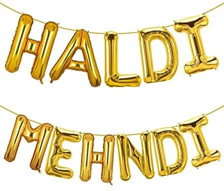     			krido Solid Haldi and Mehndi Decoration Set Letter Balloon  (Gold, Pack of 2)