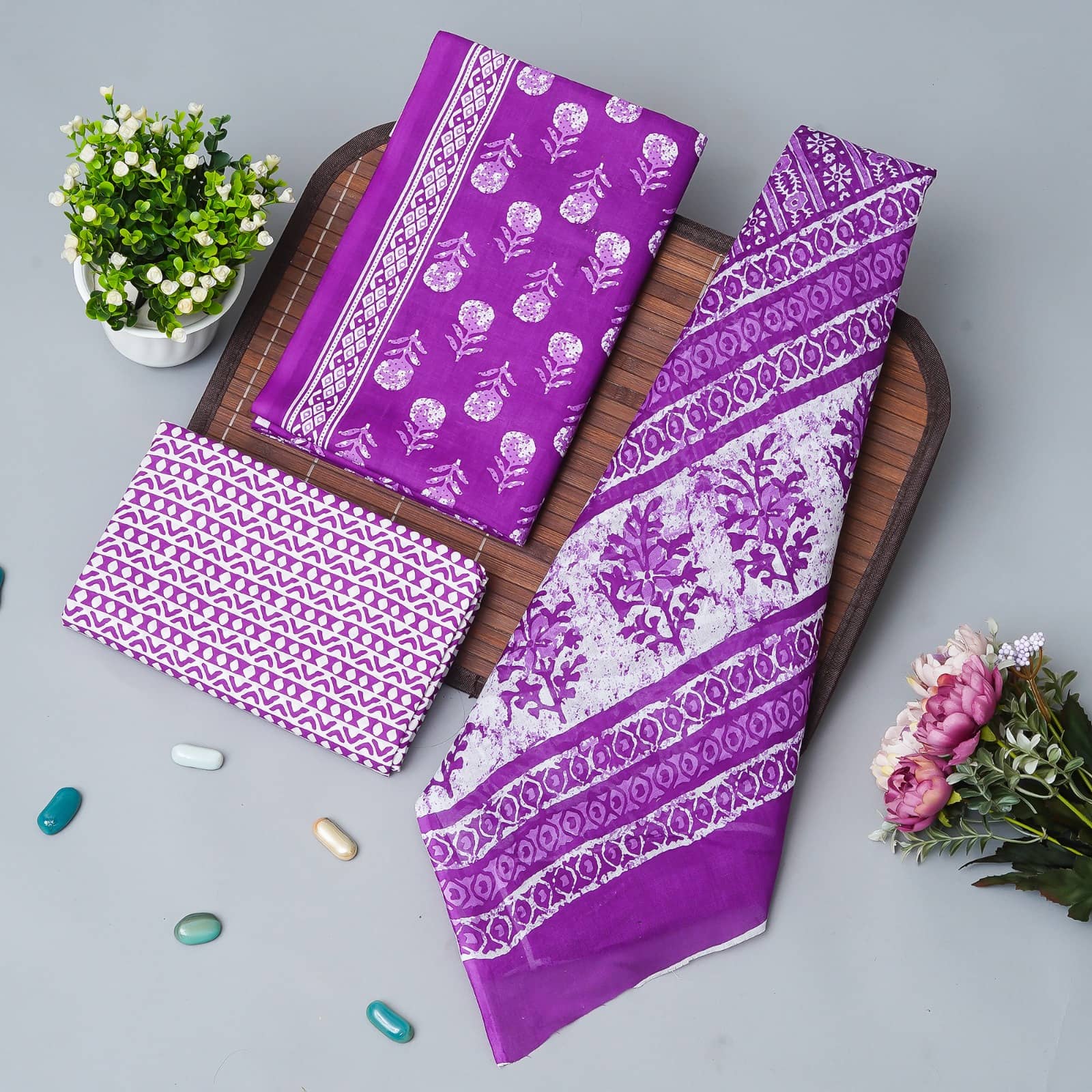kwatchi Unstitched Cotton Printed Dress Material - Purple ( Pack of 1 ) - Unstitched Fabrics | Buy online on ZillyBuy