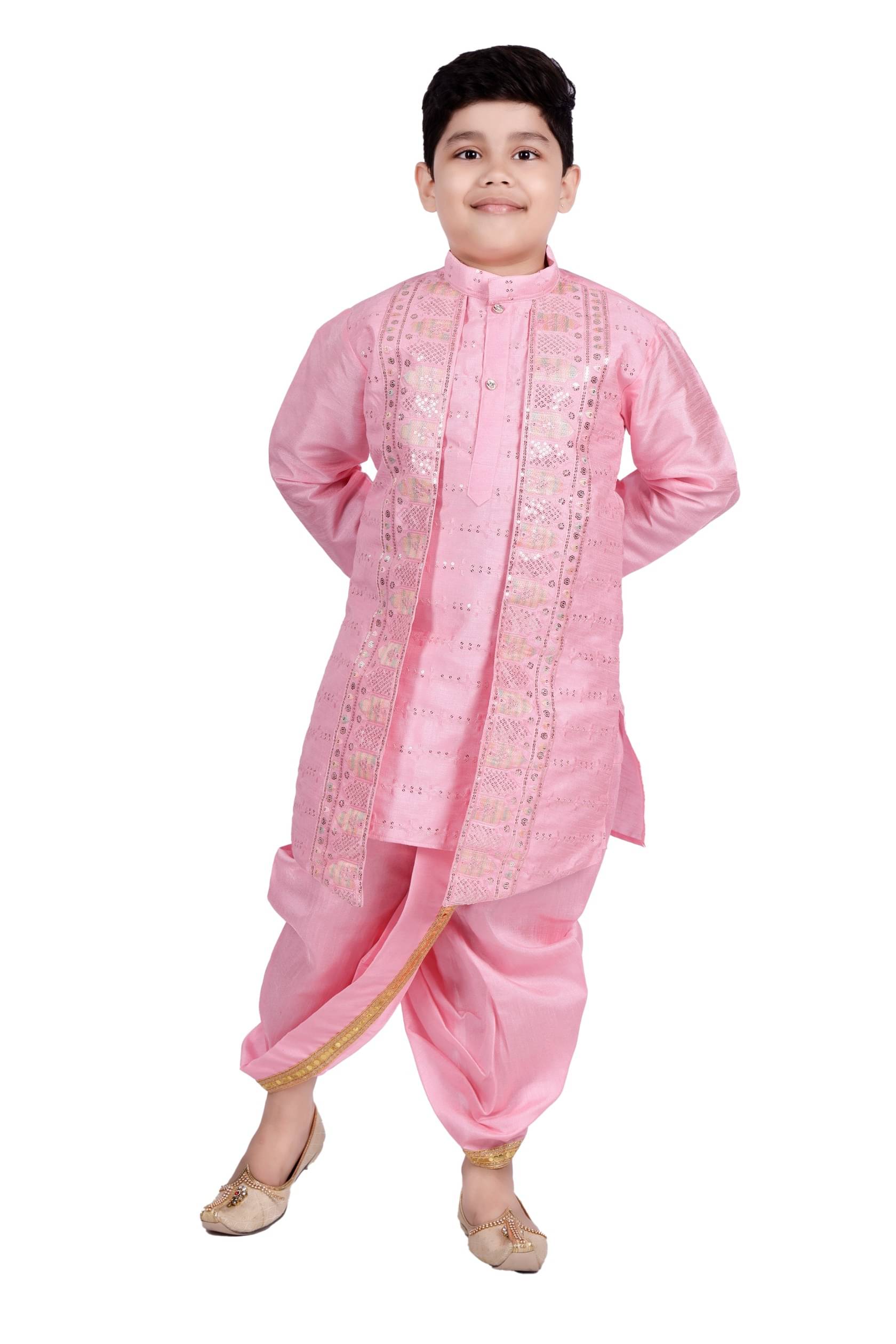 s muktar garments Baby Boys Cotton Blend Sequined - Pattern Dhoti Kurta Set ( Pink , Pack of 1 ) s muktar garments Baby Boys Cotton Blend Sequined - Pattern Dhoti Kurta Set ( Pink , Pack of 1 )