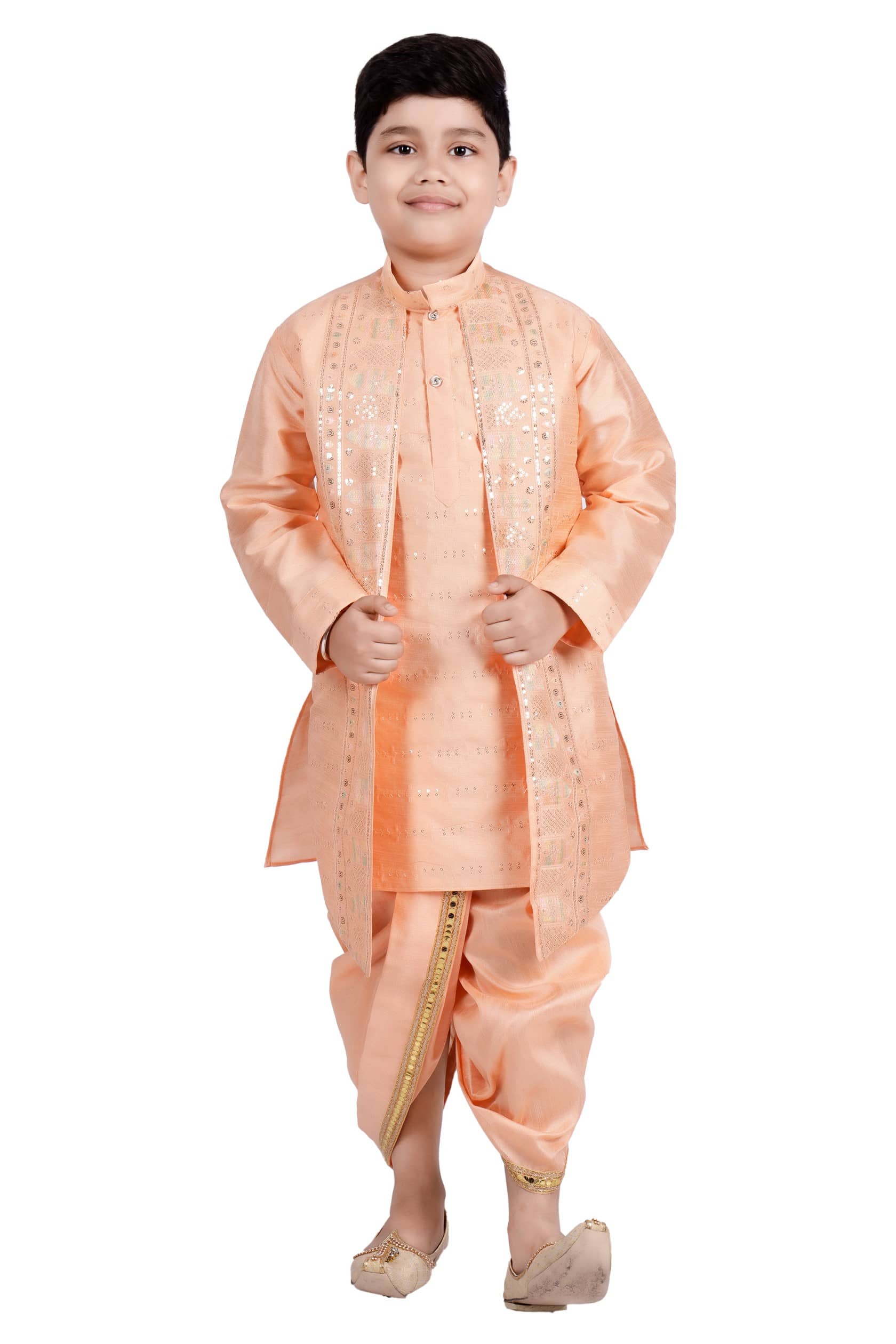 s muktar garments Baby Boys Cotton Blend Sequined - Pattern Dhoti Kurta Set ( Orange , Pack of 1 ) - Kurtas & Kurta Sets | Buy online on ZillyBuy