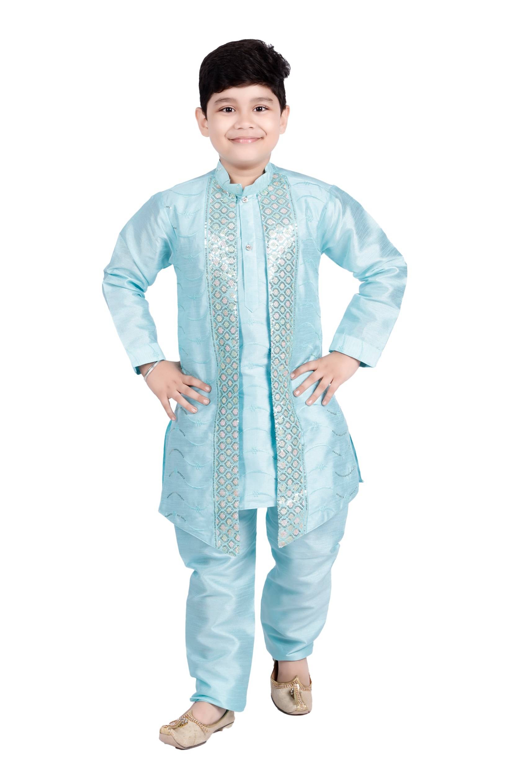 s muktar garments Baby Boys Cotton Blend Sky Blue Sherwani ( Pack of 1 )     			s muktar garments Baby Boys Cotton Blend Sky Blue Sherwani ( Pack of 1 )
