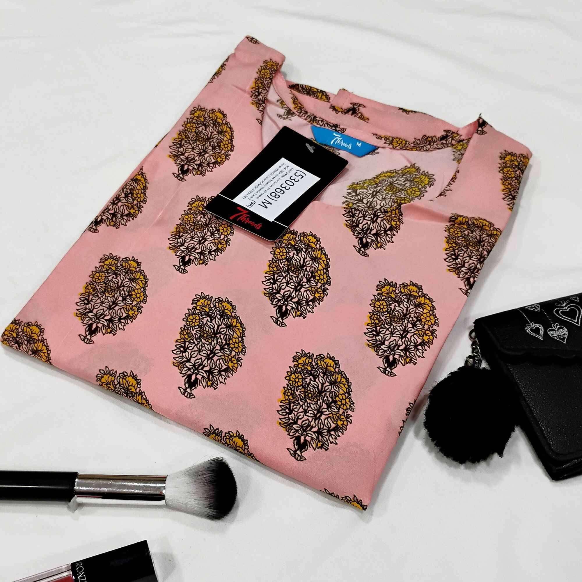 1 Stop Fashion Pack of 1 Crepe Printed Straight Women's Kurti - ( Pink )     			1 Stop Fashion Pack of 1 Crepe Printed Straight Women's Kurti - ( Pink )