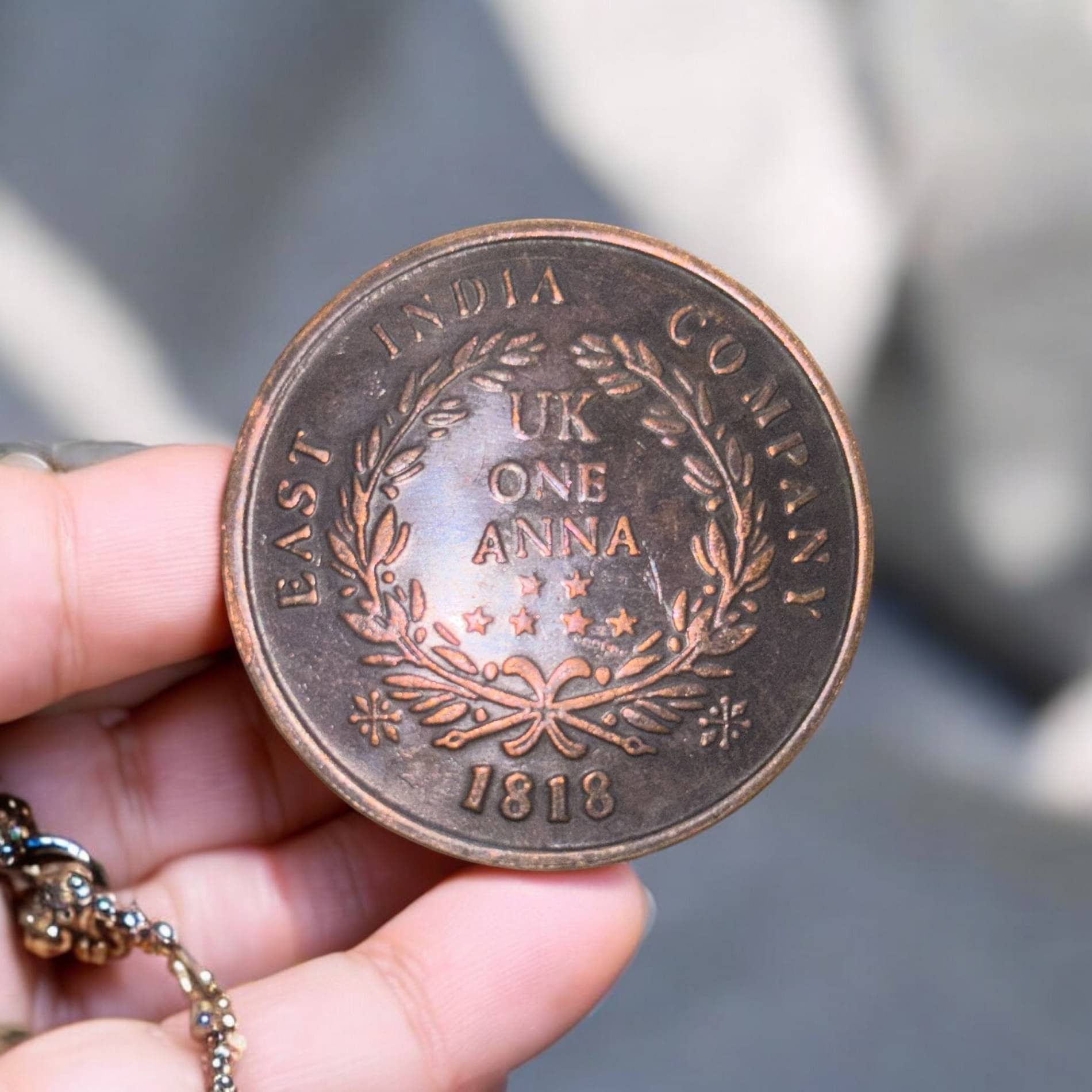 1818 UK One Anna East India Company Token Coin with Lord Hanuman 1818 UK One Anna East India Company Token Coin with Lord Hanuman