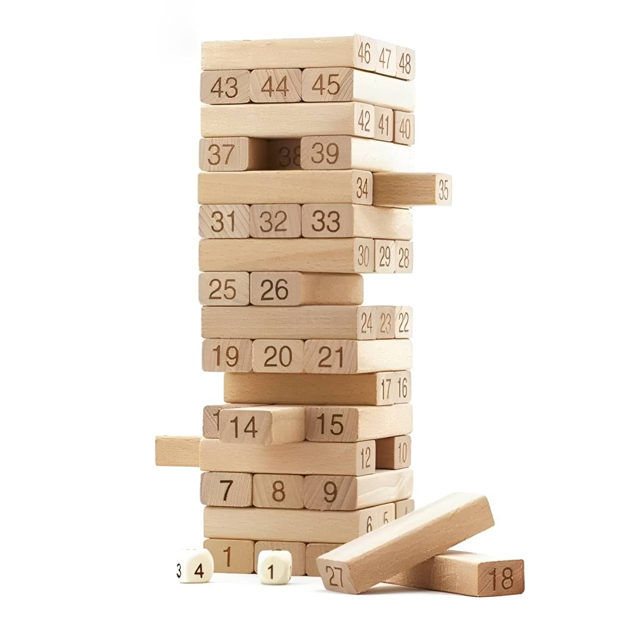     			54 Pieces Wooden Stacking Toppling Tower Numbers Building Blocks Curved Surface Dominos Block Family Game Board for Kids