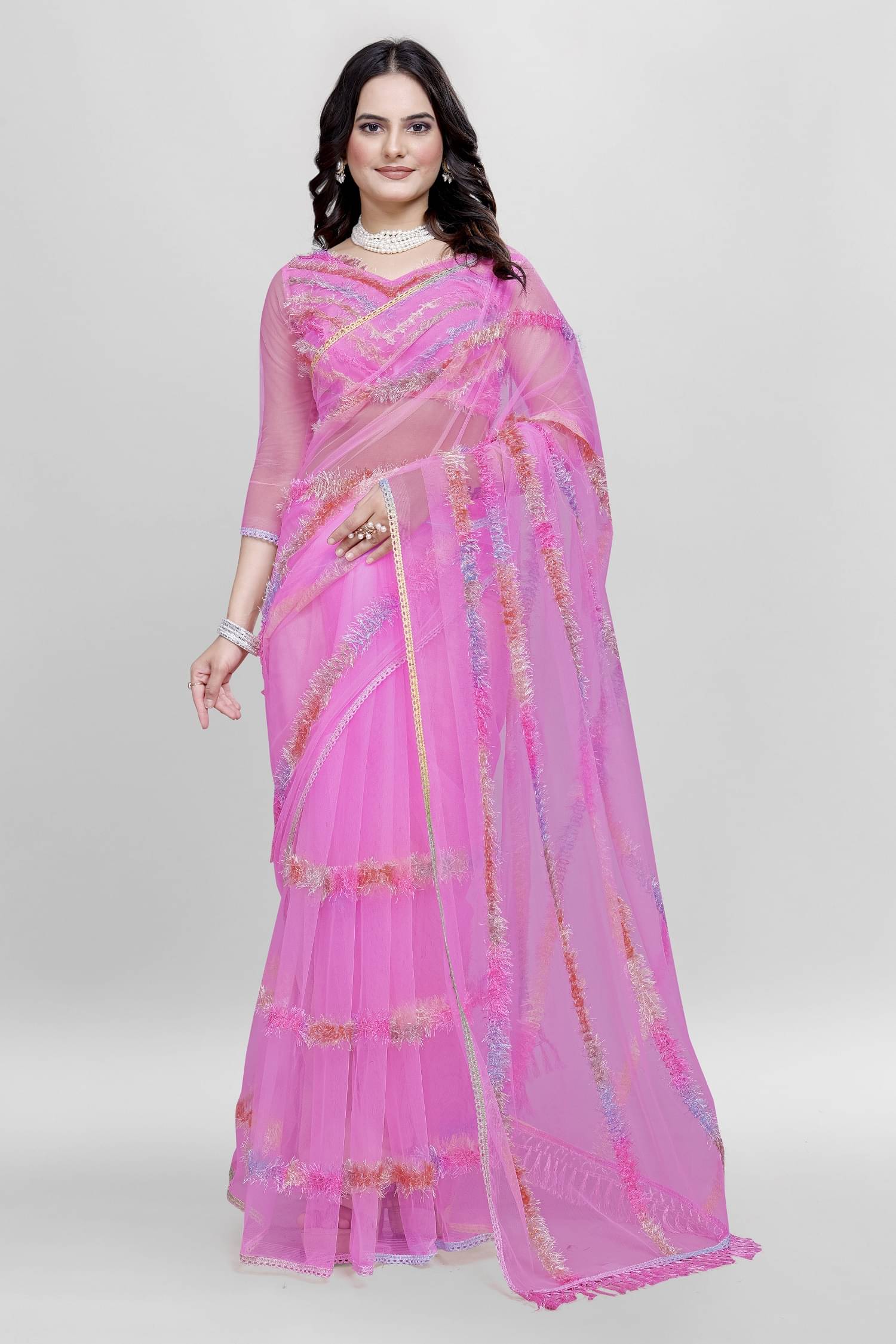 A TO Z CART Net Embroidered Saree With Unstitched Blouse Piece ( Pink ) A TO Z CART Net Embroidered Saree With Unstitched Blouse Piece ( Pink )