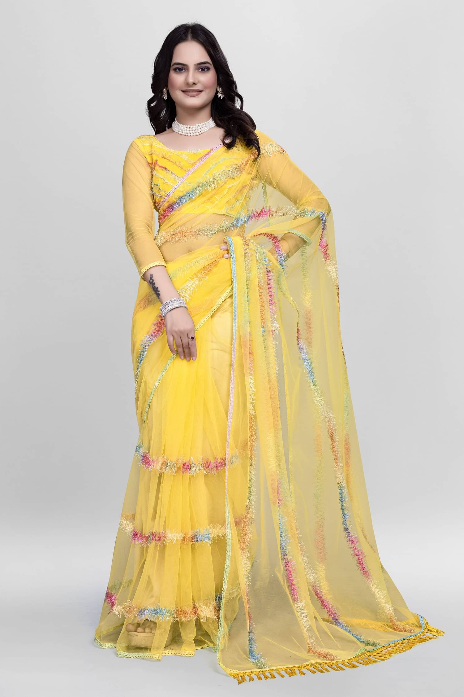A TO Z CART Net Embroidered Saree With Unstitched Blouse Piece ( Yellow ) A TO Z CART Net Embroidered Saree With Unstitched Blouse Piece ( Yellow )