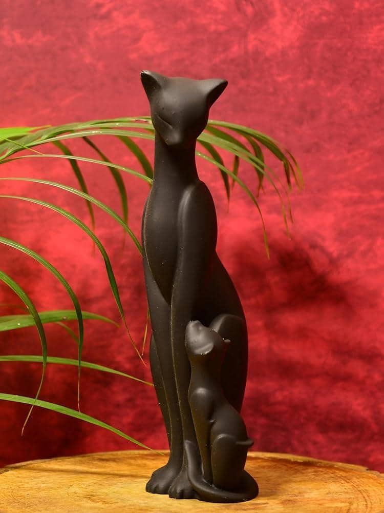 AFTERSTITCH Black cat with baby family idol statue for office home decor Showpiece 21 cm  (Pack of 1)