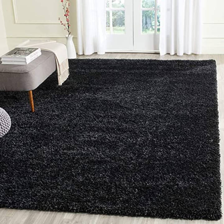     			ANABIA CARPET Black Polyester Carpet Plain 3x5 Ft