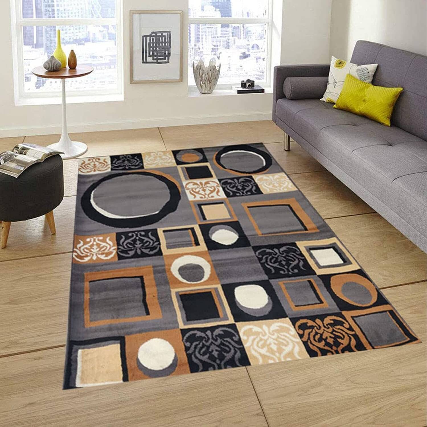     			ANABIA CARPET Gray Silk Carpet Geometrical 5x7 Ft