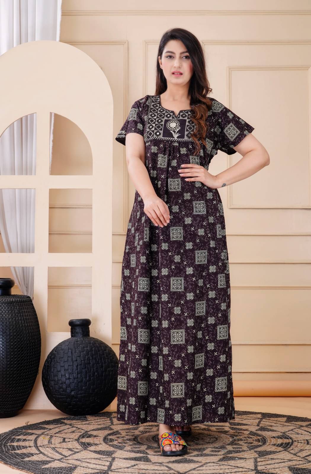     			Anjaneya Creations Brown Cotton Women's Nightwear Nighty & Night Gowns ( Pack of 1 )