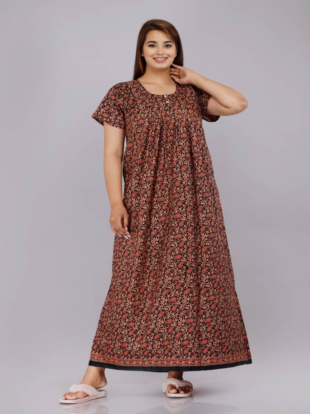 Anjaneya Creations Brown Cotton Women's Nightwear Nighty & Night Gowns ( Pack of 1 ) Anjaneya Creations Brown Cotton Women's Nightwear Nighty & Night Gowns ( Pack of 1 )