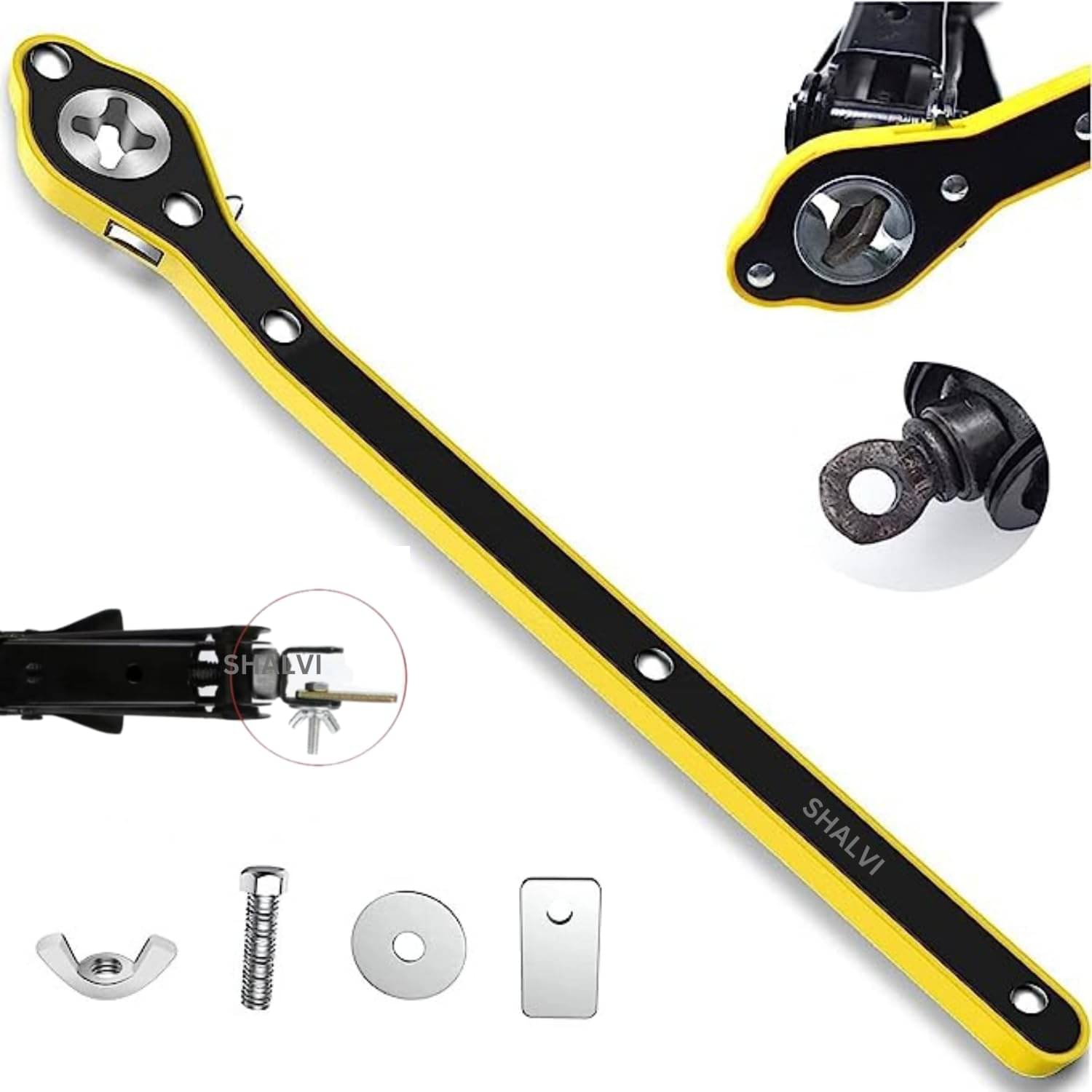     			BK 10 IMPORT & EXPORT Labor Saving Hand Jack Fixed Square Wrench Ratchet, Lug Wrench for Tire Jack, Positive and Reversal Knob Design for Travel/Truck/Suv/Van for Scissor Jacks (Yellow)