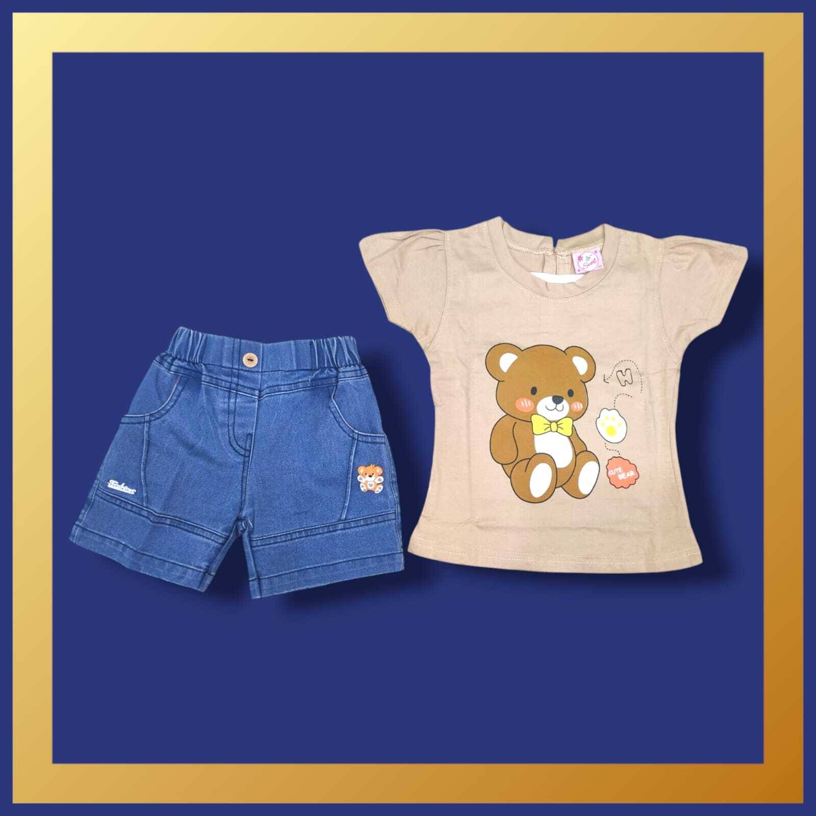     			Bublee Dublee Pack of 1 Baby Girls Denim T-shirt & Capris ( Beige )