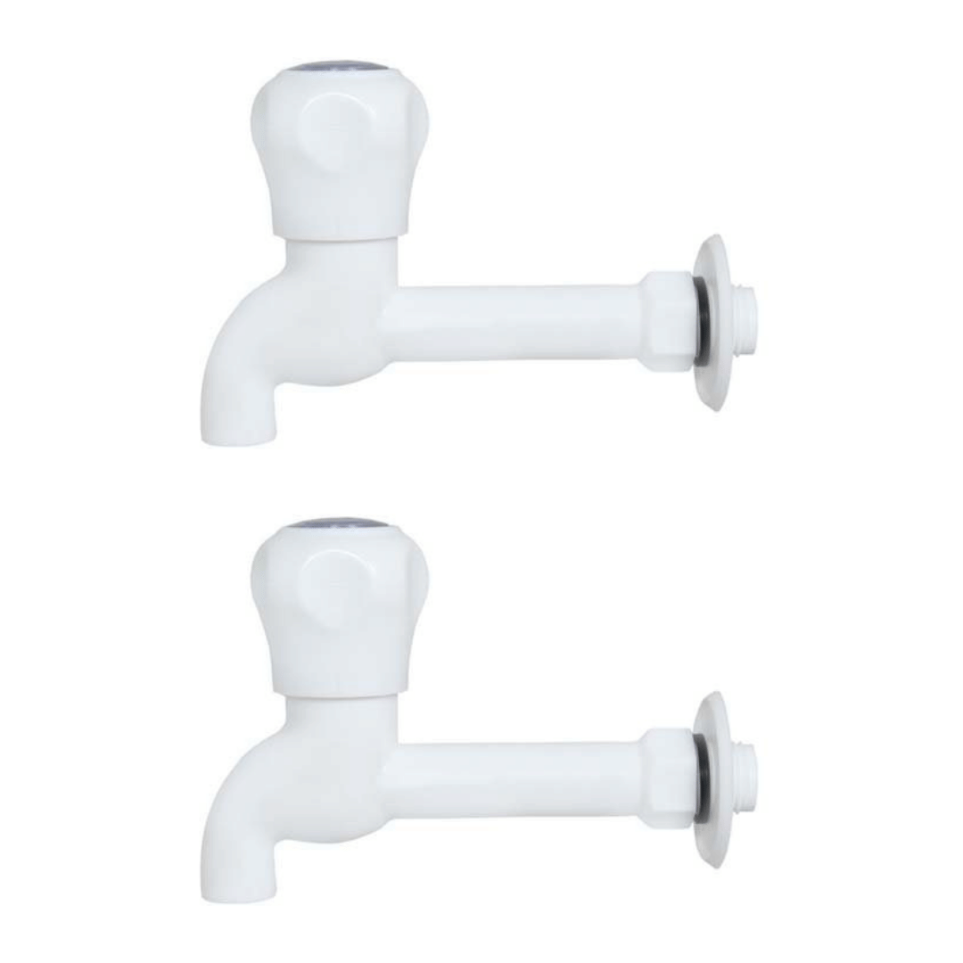     			COSWARE Prince White PVC Long Body Bib Cock Tap - 2 PCS Plastic (ABS) Bathroom Tap (Bib Cock)