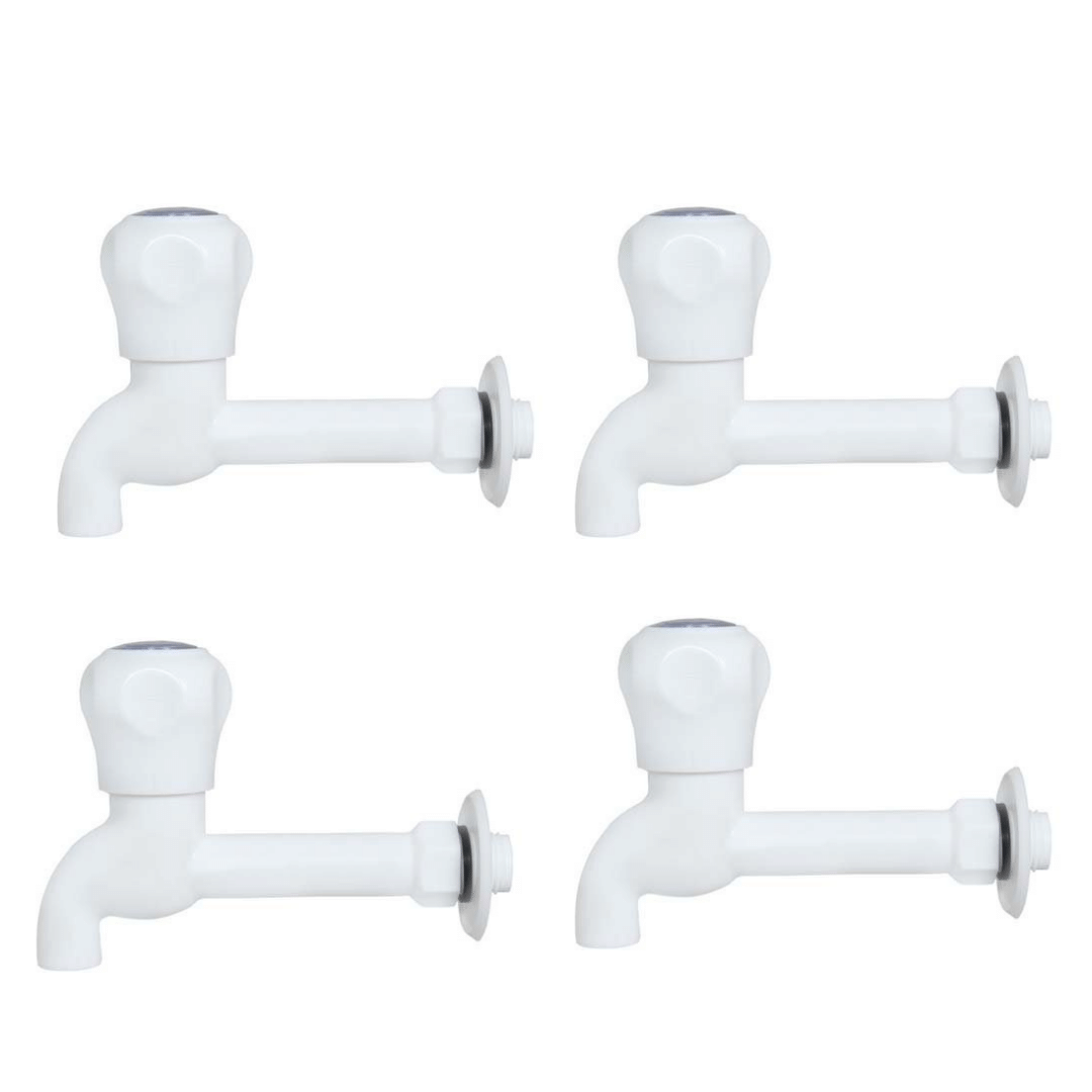     			COSWARE Prince White PVC Long Body Bib Cock Tap - 4 PCS Plastic (ABS) Bathroom Tap (Bib Cock)