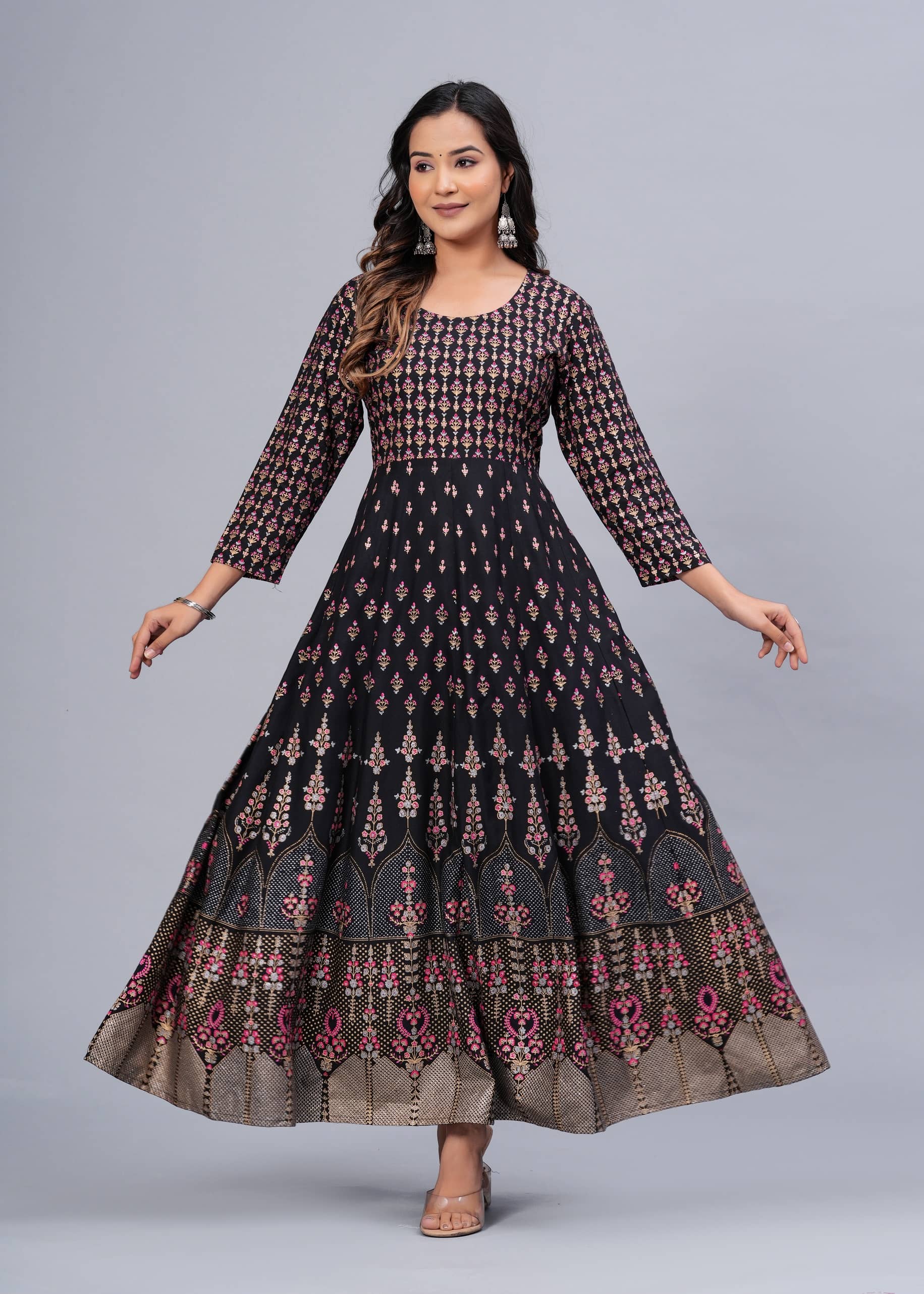CTMTEX Pack of 1 Viscose Rayon Printed Anarkali Women's Kurti - ( Black ) - Kurtis, Tunics | Buy online on ZillyBuy