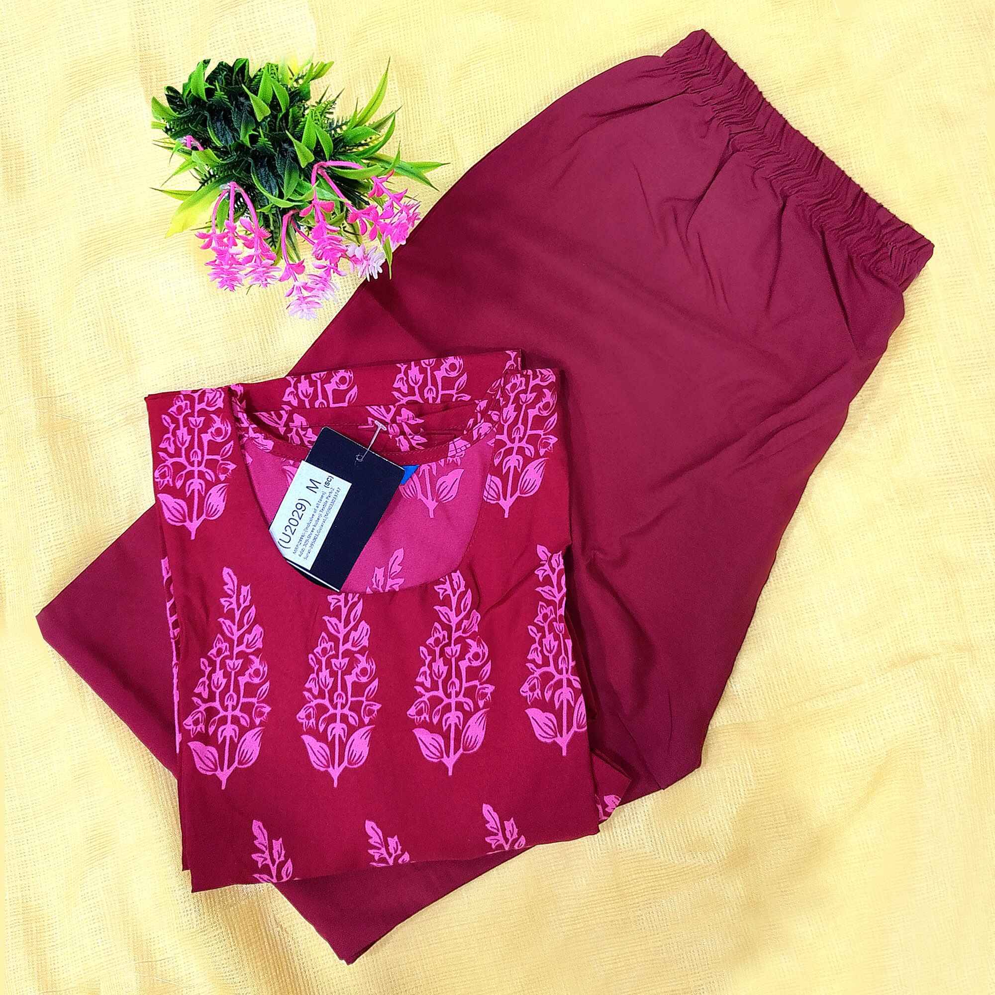     			Ethnicbasket Crepe Printed Kurti With Pants Women's Stitched Salwar Suit - Red ( Pack of 1 )