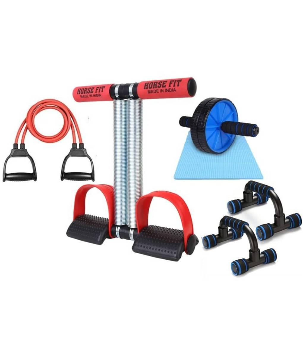     			HORSE FIT Double Spring Tummy Trimmer, Double Wheel Ab Roller, Push Up Bar and Double Toning Resistance Tube Home Gym Exercise Equipment for Men & Women Best Fitness Combo