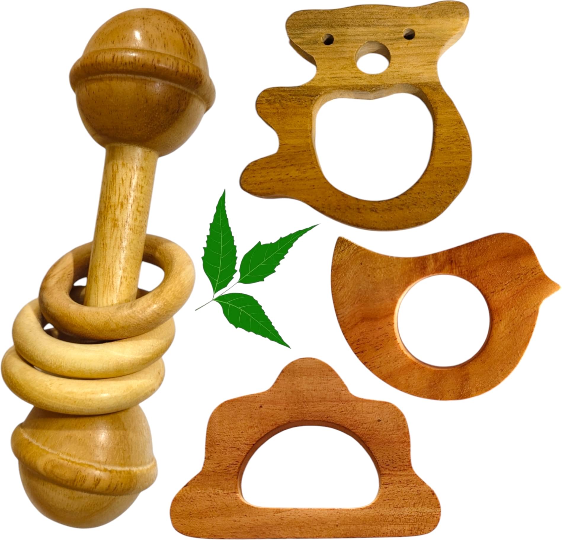 Hand Made Natural Neem Wood Rattle and Teether for tiny hand Hand Made Natural Neem Wood Rattle and Teether for tiny hand